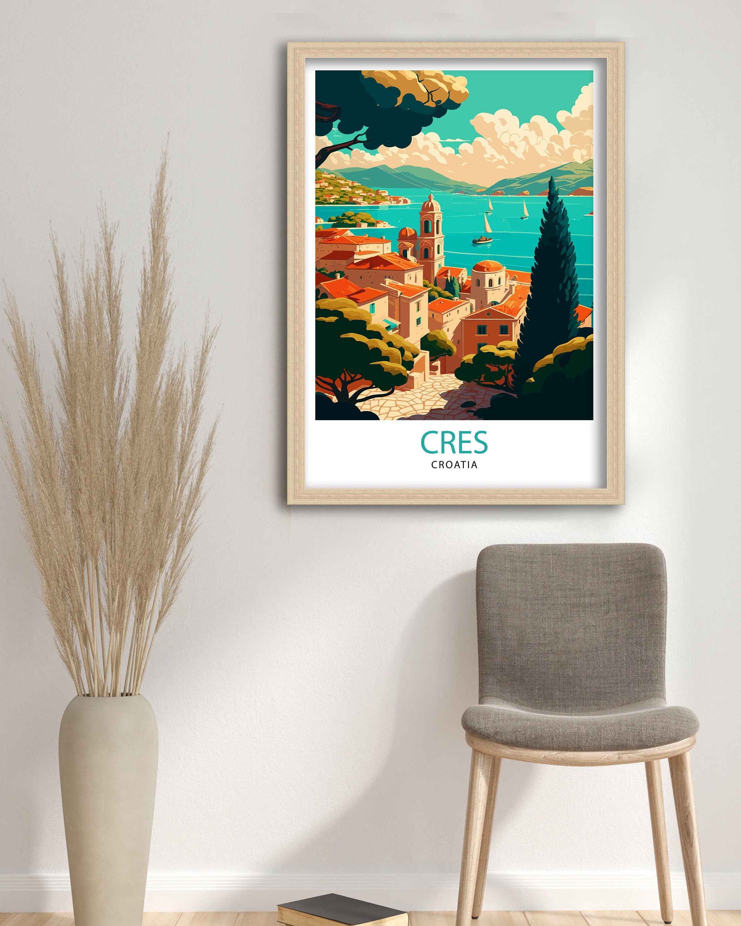 Cres Croatia Travel Poster, Coastal Village Art Print
