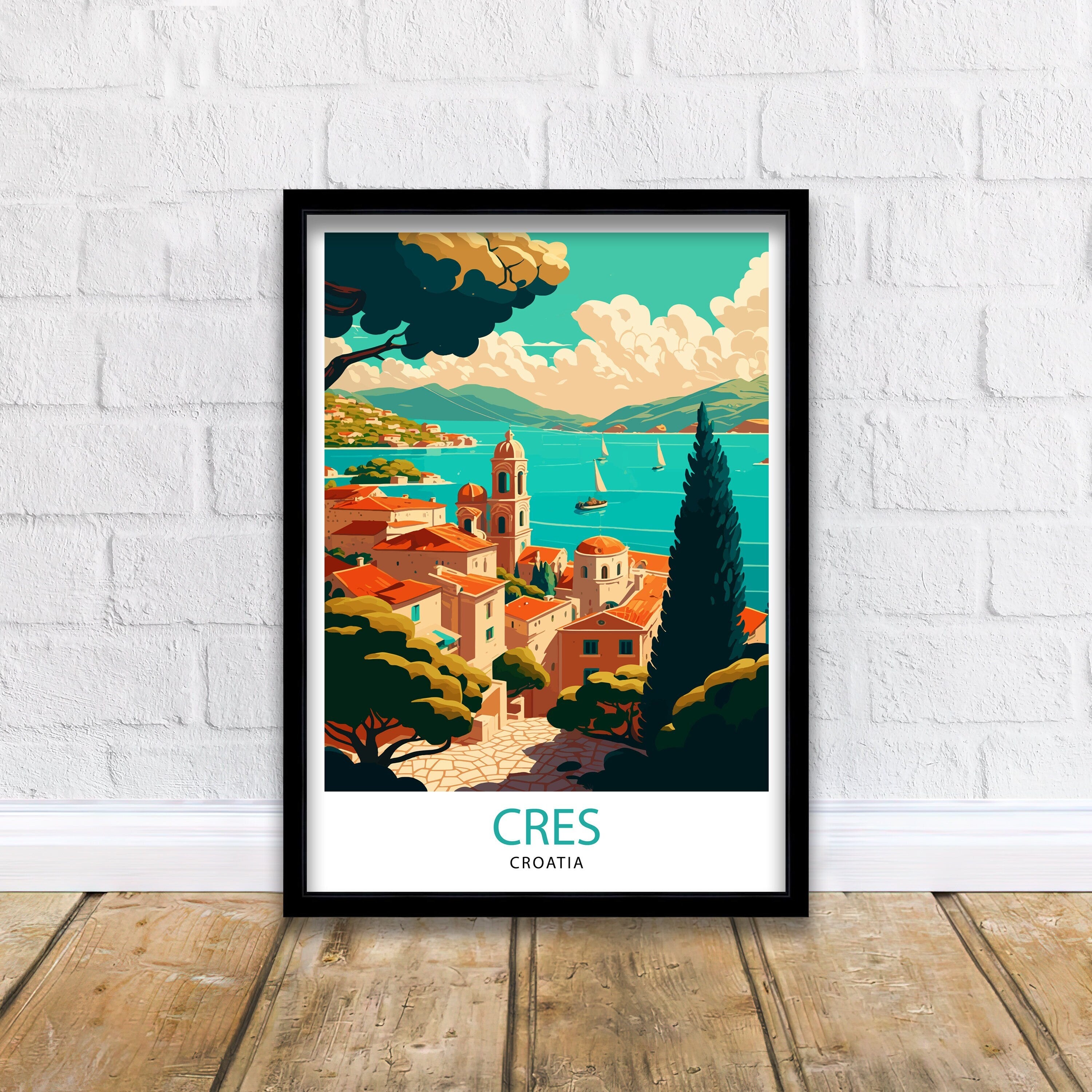 Cres Croatia Travel Poster, Coastal Village Art Print