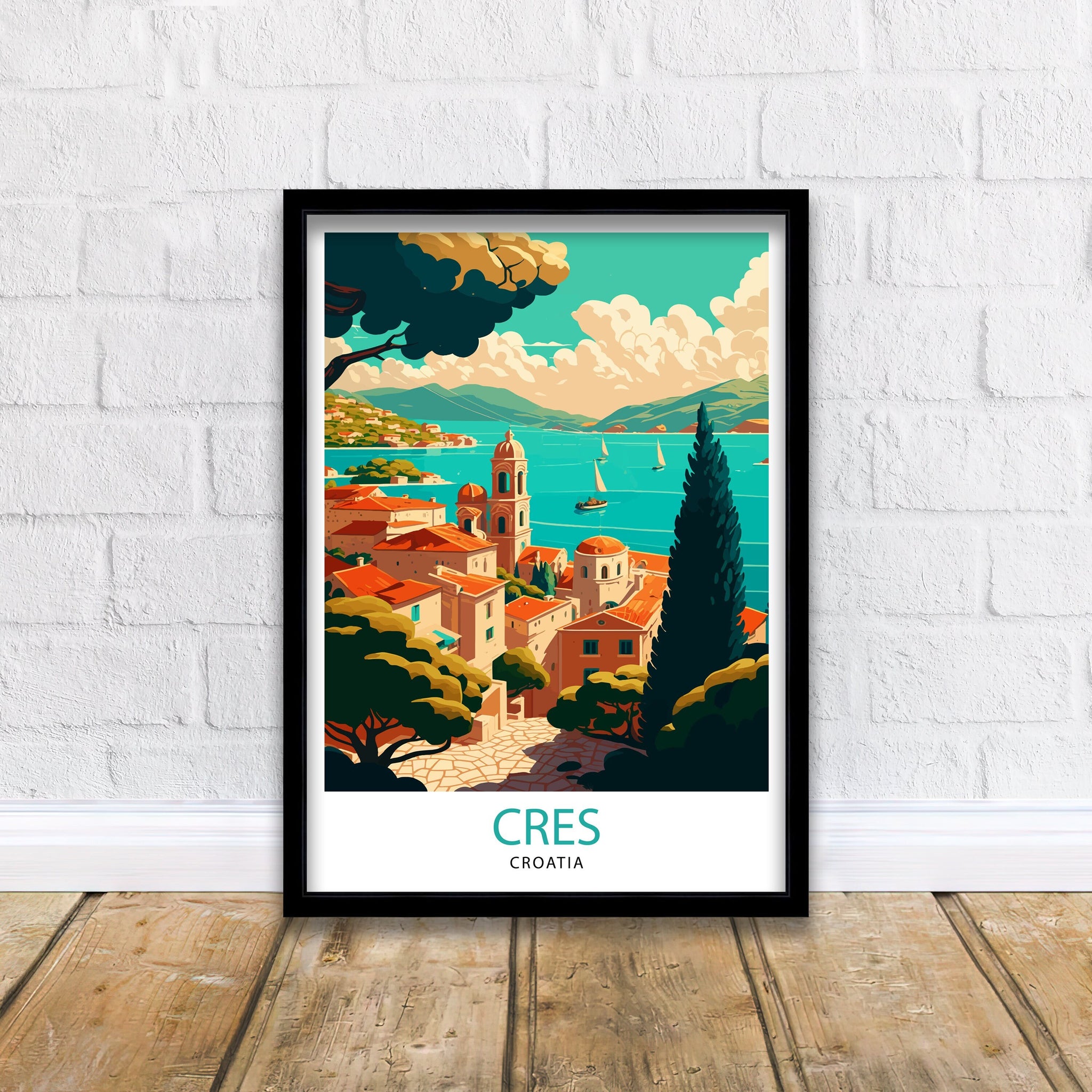 Cres Croatia Travel Poster, Coastal Village Art Print