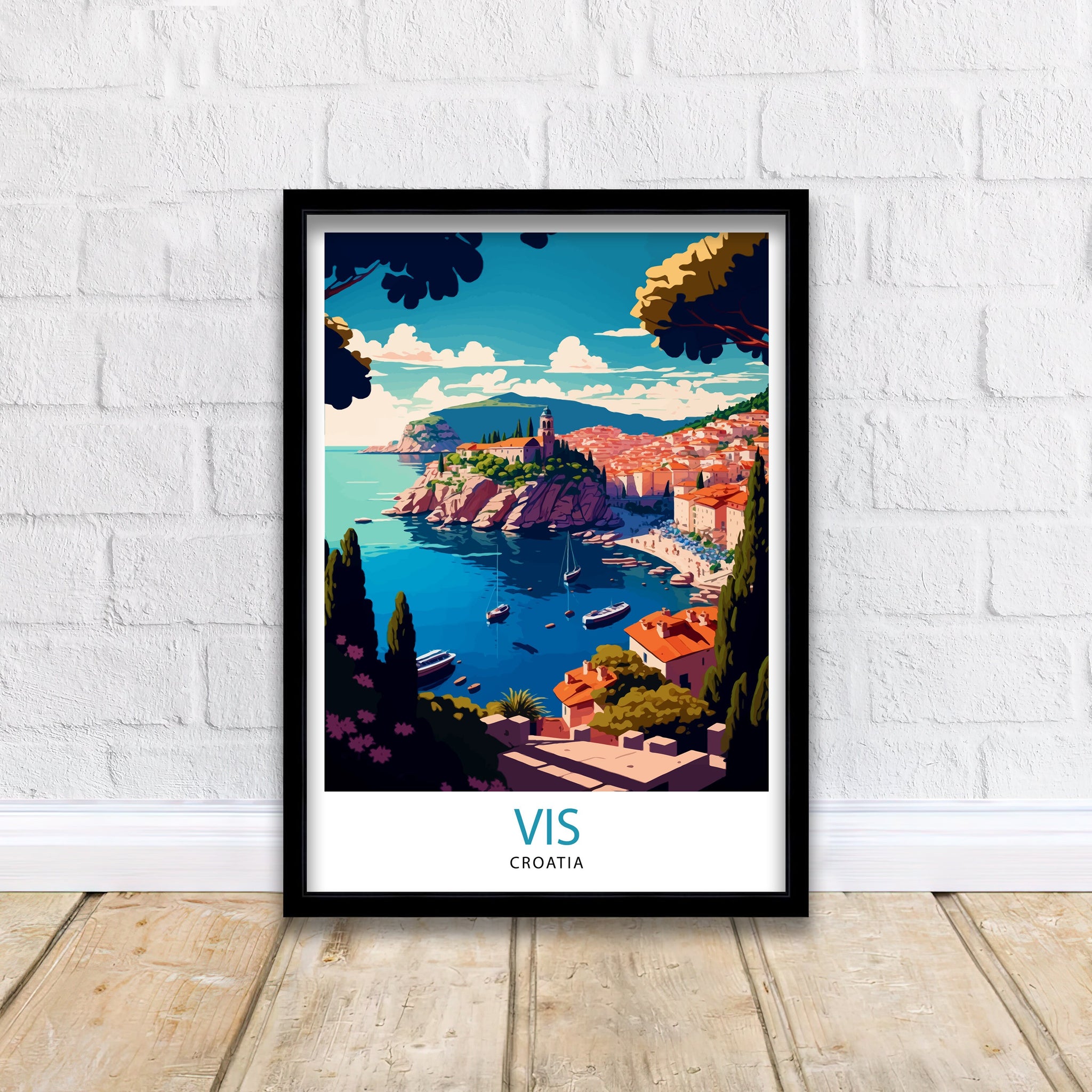 Vis Croatia Travel Poster, Adriatic Coast Art Print