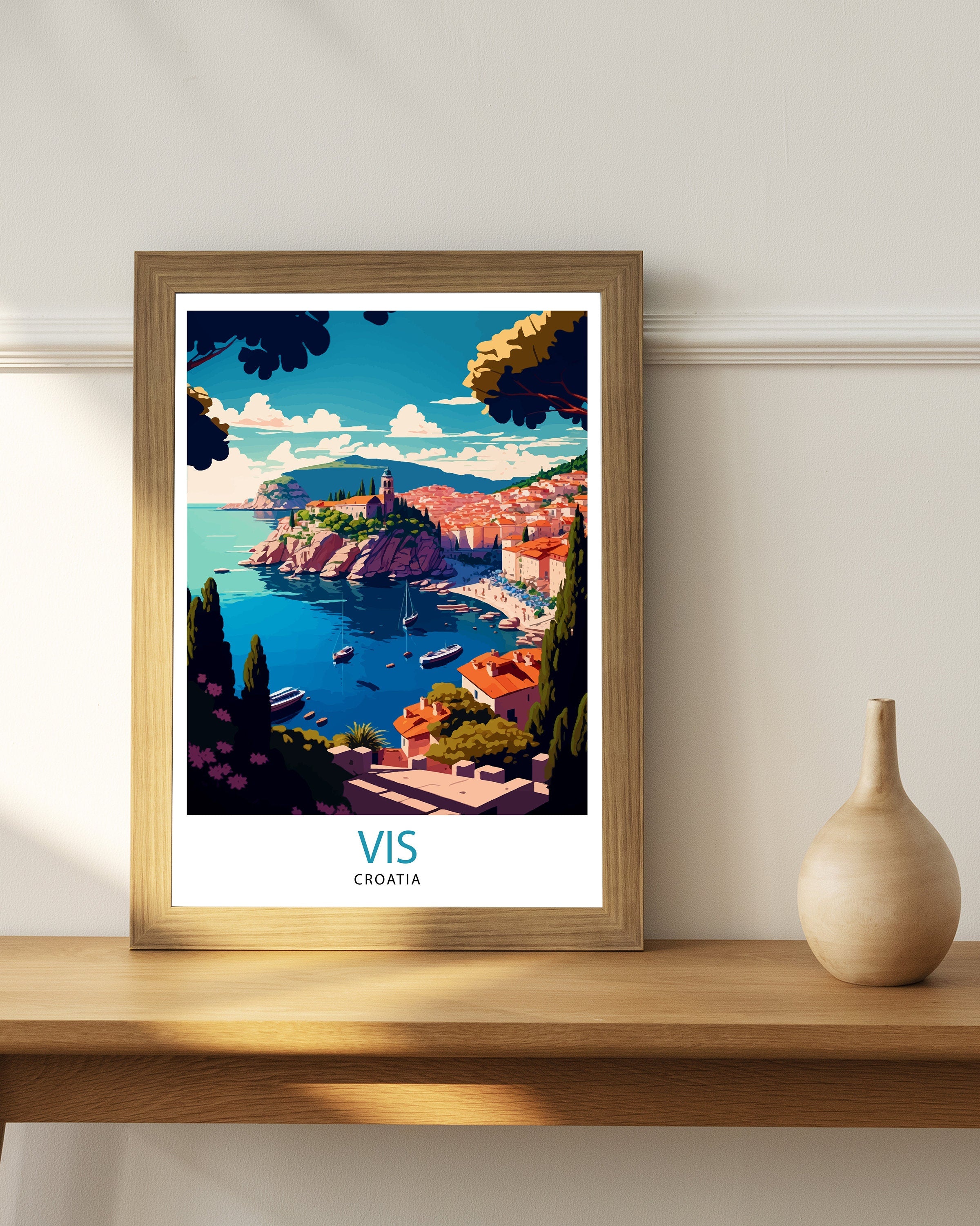Vis Croatia Travel Poster, Adriatic Coast Art Print