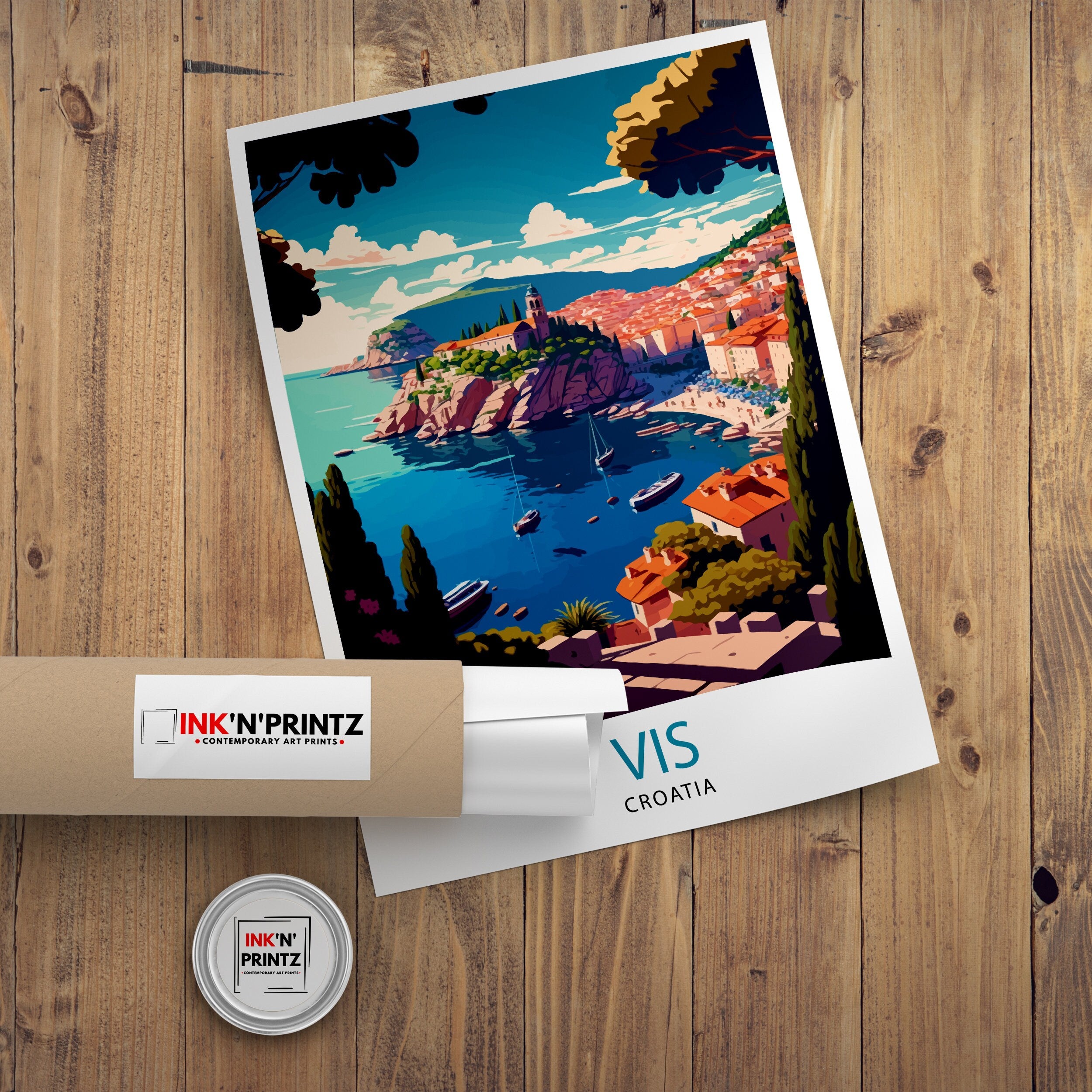 Vis Croatia Travel Poster, Adriatic Coast Art Print