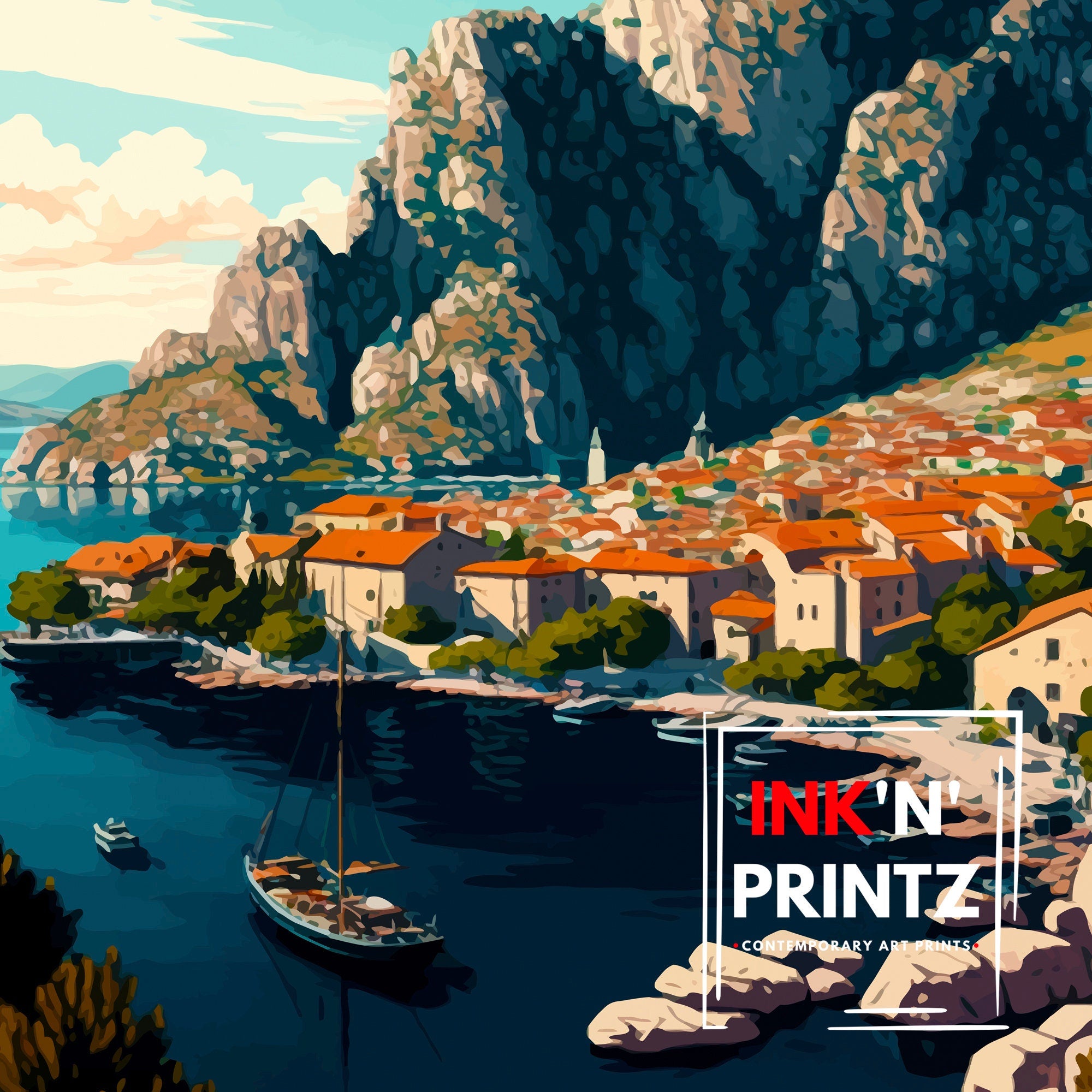 Omis Croatia Travel Print Omis Wall Decor Omis Home Living Decor Omis Illustration Travel Poster Gift for Omis Croatia Home Decor