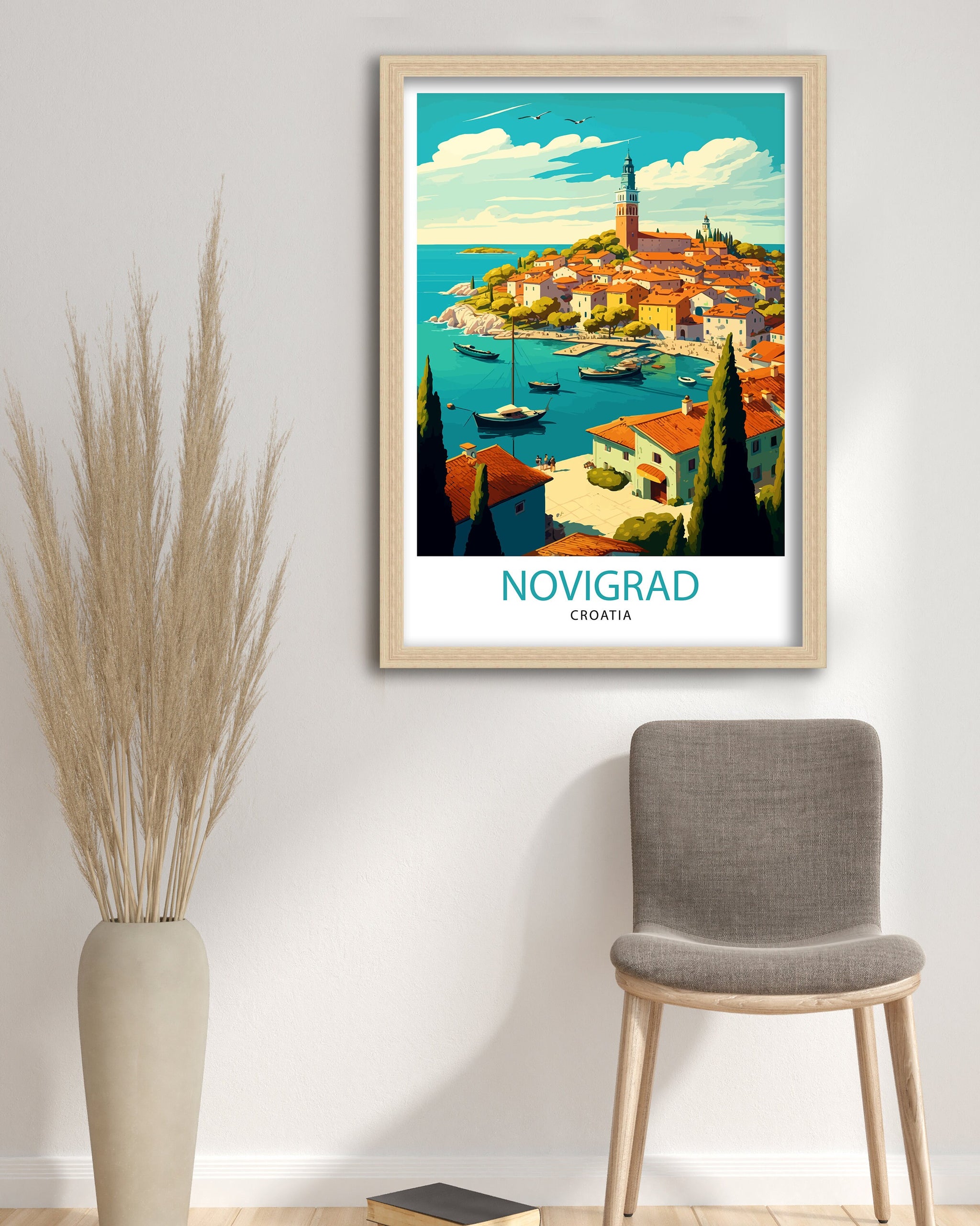 Novigrad Croatia Art Print | Coastal Town Illustration