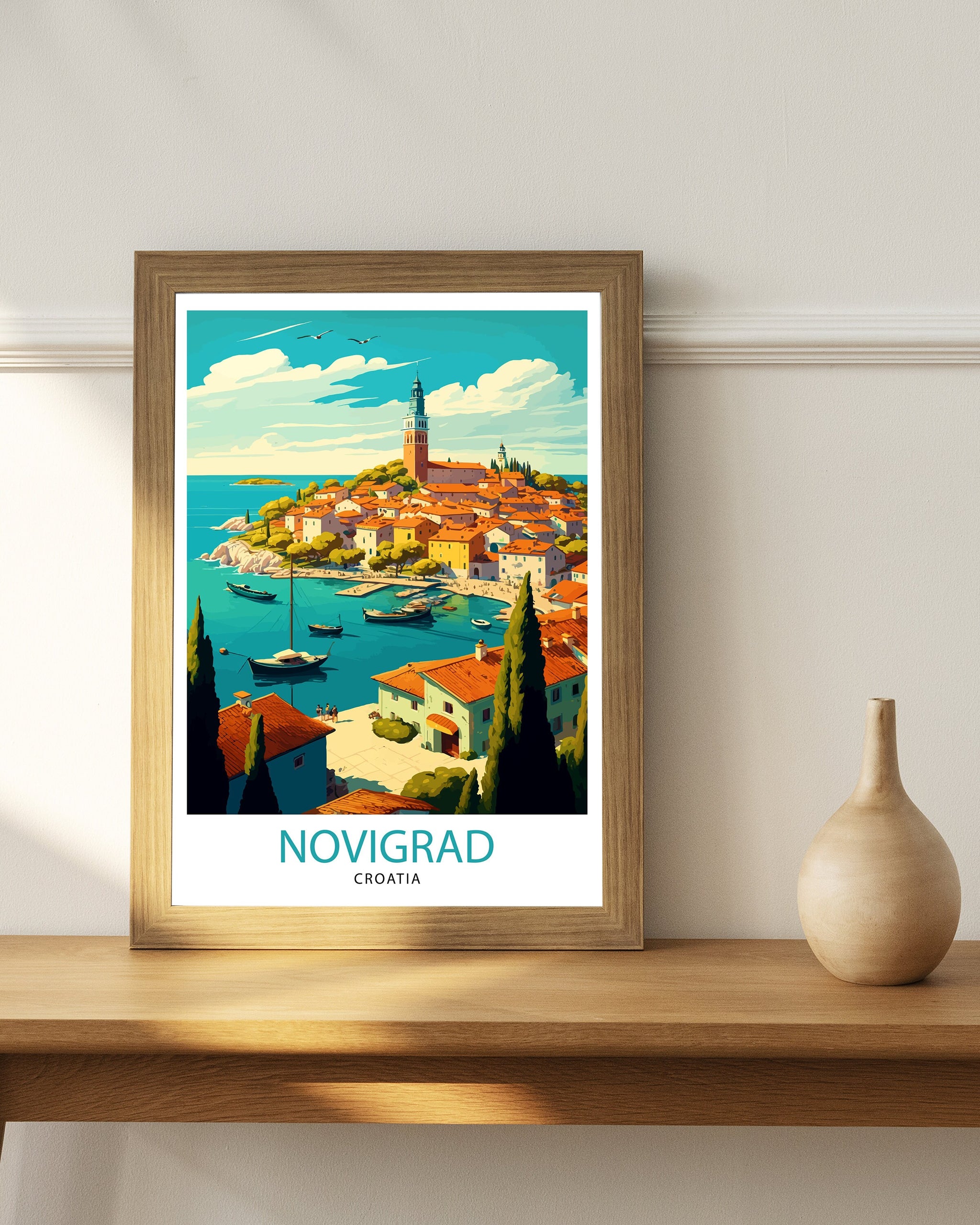 Novigrad Croatia Art Print | Coastal Town Illustration