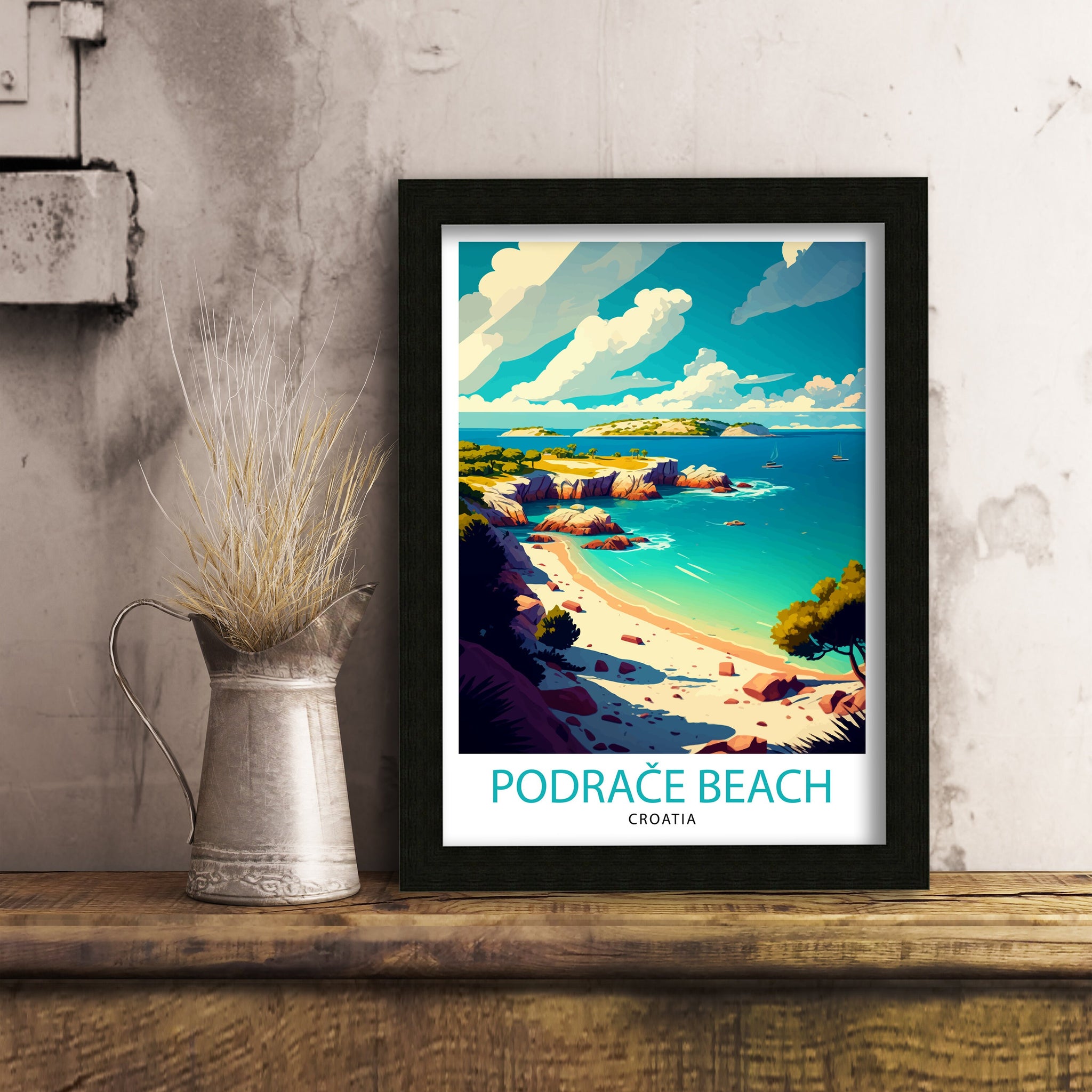 Podrace Beach Croatia Travel Print Wall Decor Croatia Illustration Travel Poster Gift For Croatia Home Decor