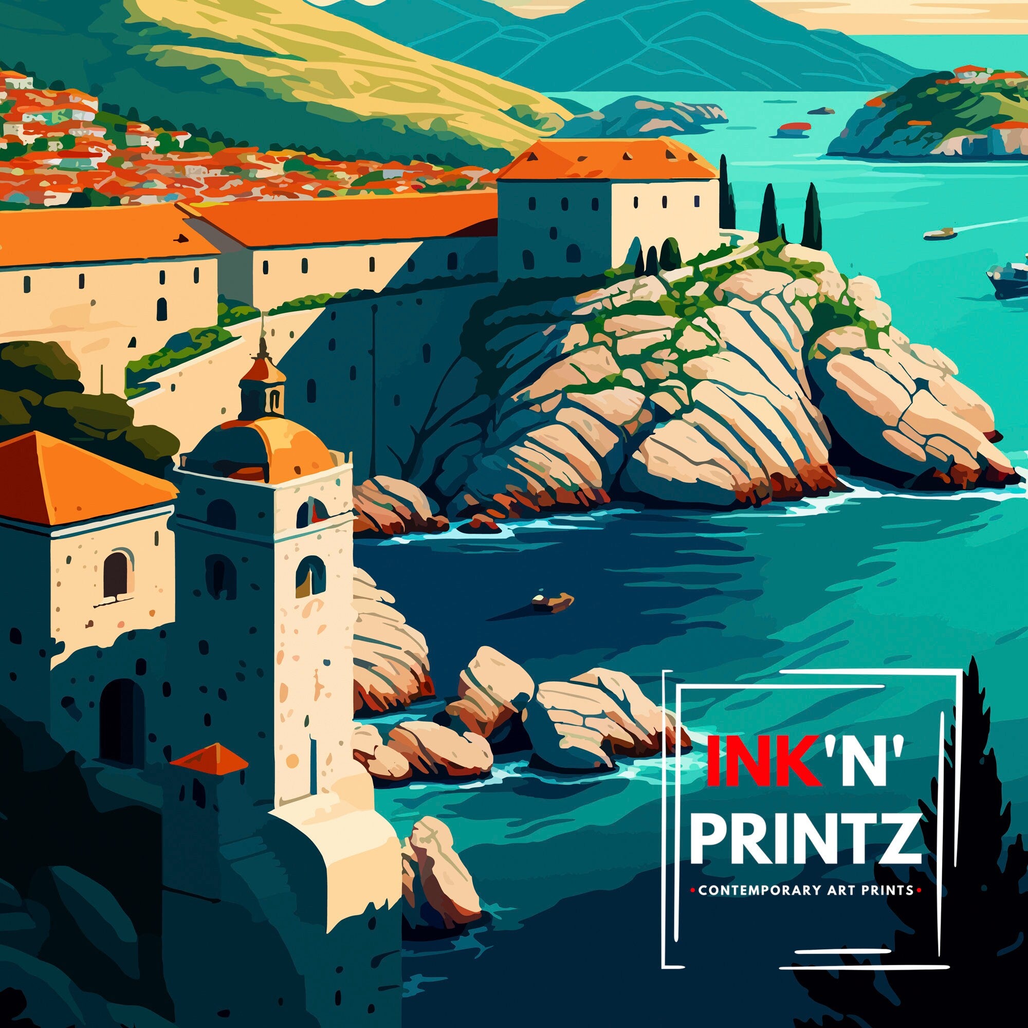 Dubrovnik Croatia Travel Print Dubrovnik Wall Art Croatia Illustration Dubrovnik Travel Poster Gift for Dubrovnik Croatia Home Decor