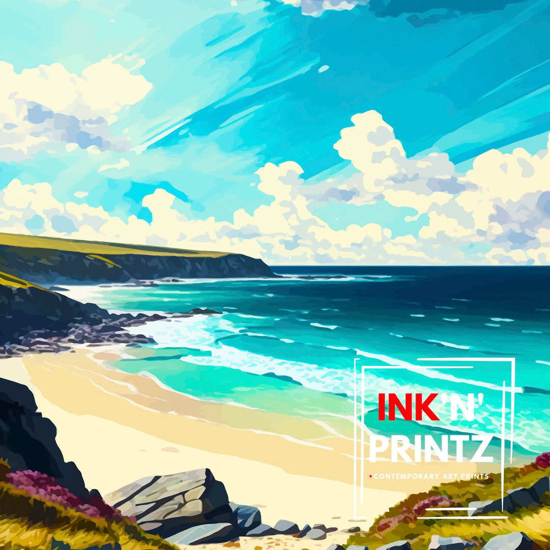 Sennen Cove Cornwall Travel Poster Cornwall Wall Art Sennen Cove Illustration Cornwall Travel Poster Gift For Cornwall Home Decor