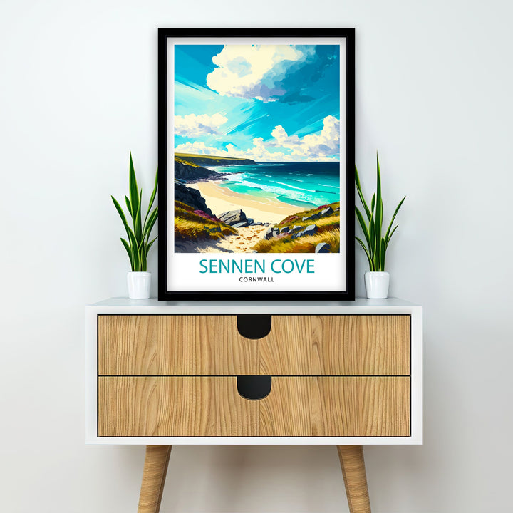 Sennen Cove Cornwall Travel Poster Cornwall Wall Art Sennen Cove Illustration Cornwall Travel Poster Gift For Cornwall Home Decor