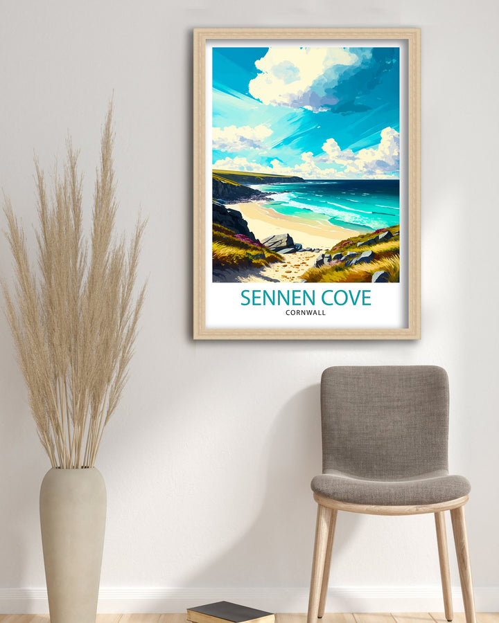 Sennen Cove Cornwall Travel Poster Cornwall Wall Art Sennen Cove Illustration Cornwall Travel Poster Gift For Cornwall Home Decor