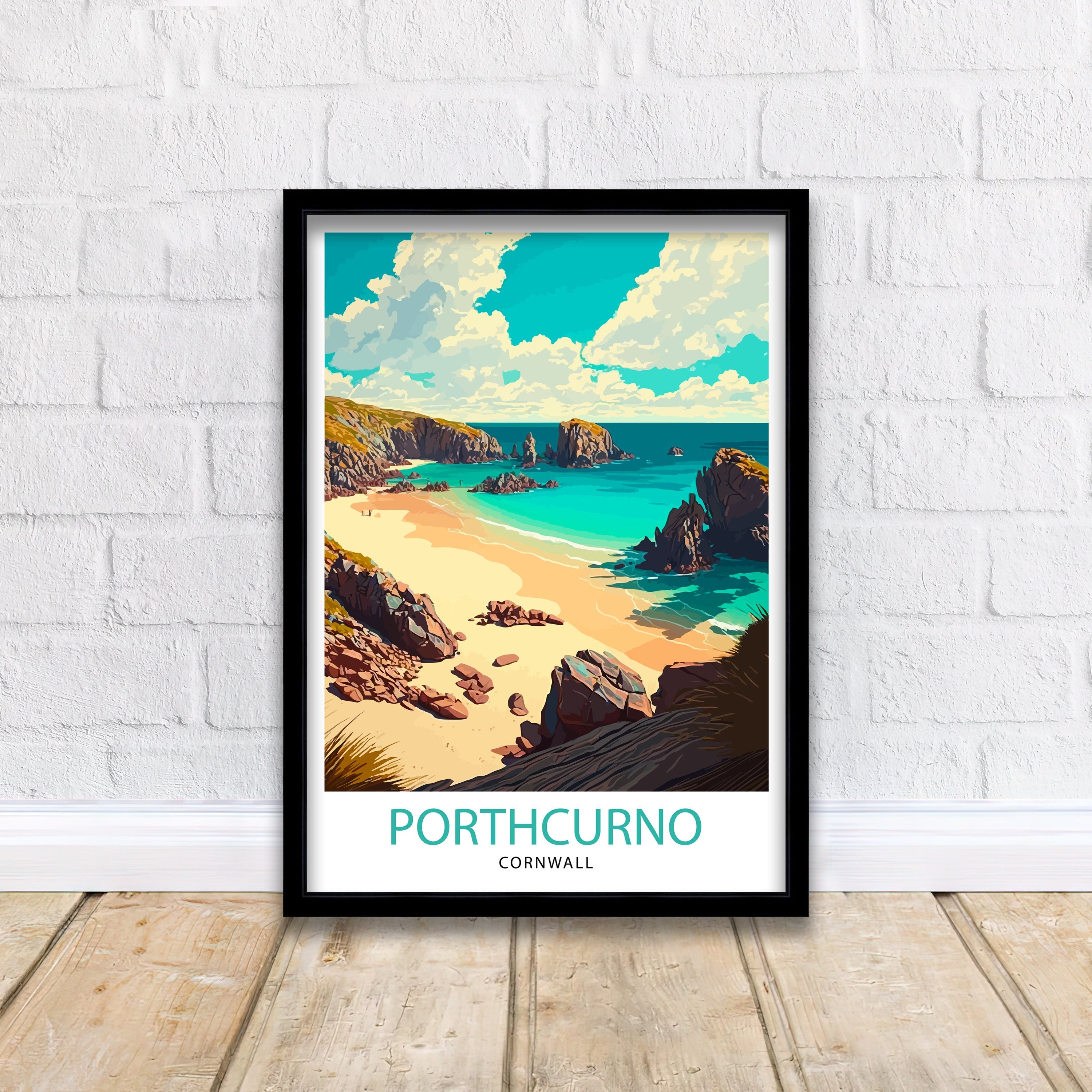 Porthcurno Beach Print, Cornwall Travel Poster