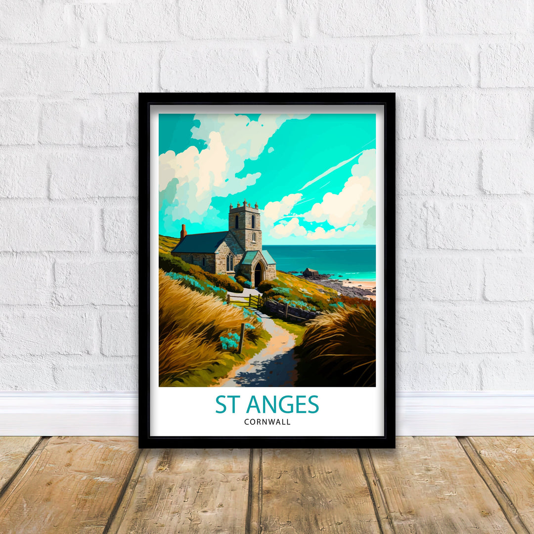 St Agnes Cornwall Travel Poster St Agnes Wall Art St Agnes Home Decor Cornwall Illustration Travel Poster Gift for Cornwall Lover, UK Travel