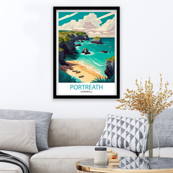 Portreath Cornwall Travel Poster Portreath Wall Art Cornwall Illustration Travel Poster Gift for Cornwall Home Decor