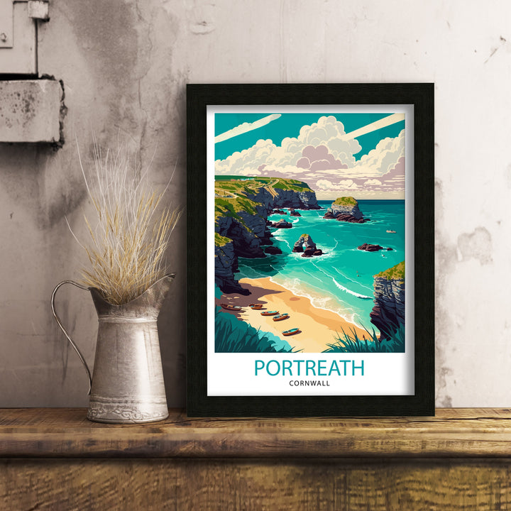 Portreath Cornwall Travel Poster Portreath Wall Art Cornwall Illustration Travel Poster Gift for Cornwall Home Decor