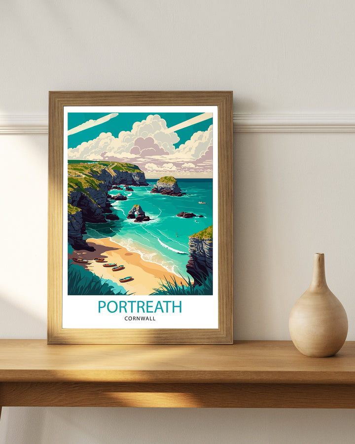 Portreath Cornwall Travel Poster Portreath Wall Art Cornwall Illustration Travel Poster Gift for Cornwall Home Decor