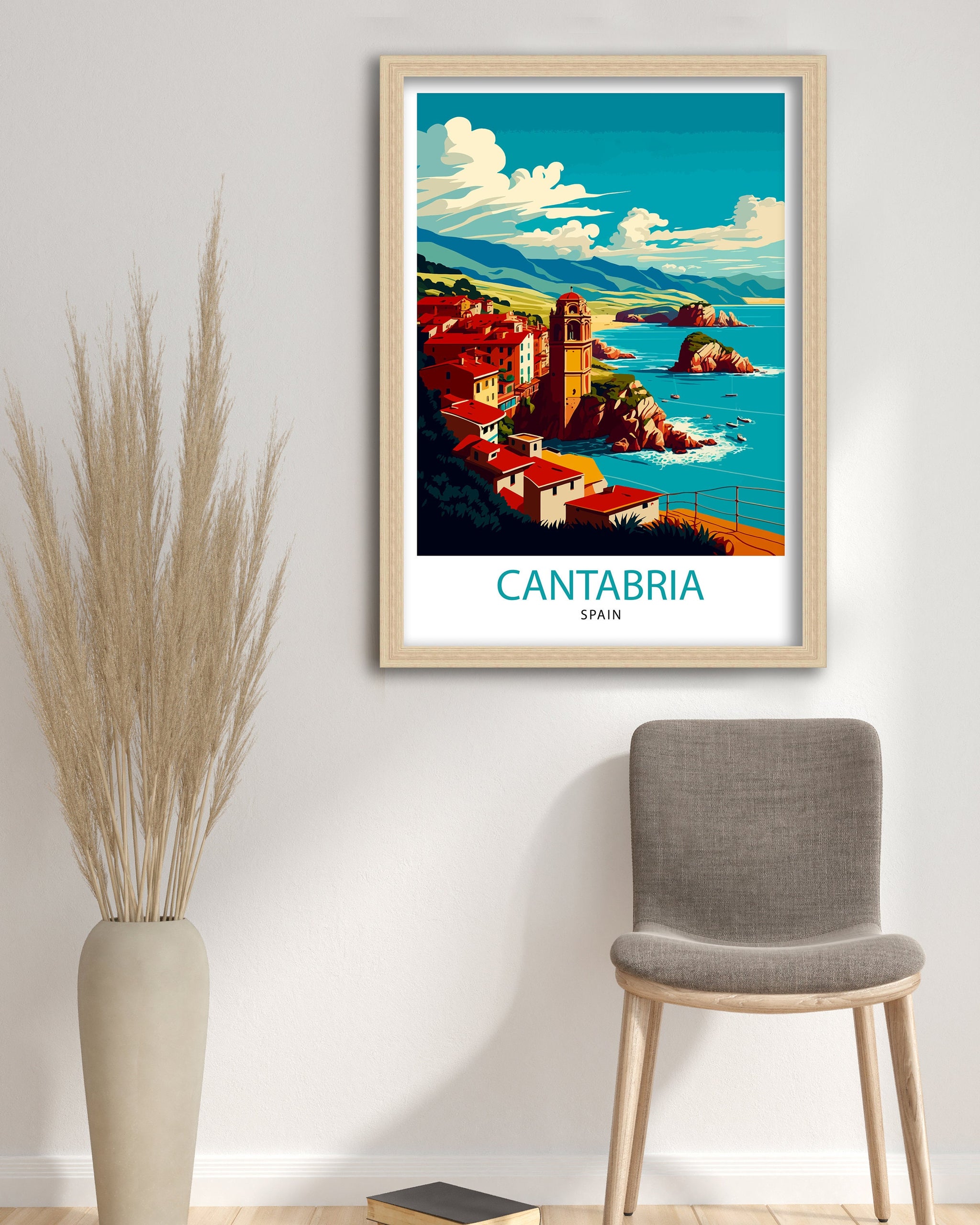 Cantabria Spain Travel Poster, Coastal Illustration Art Print