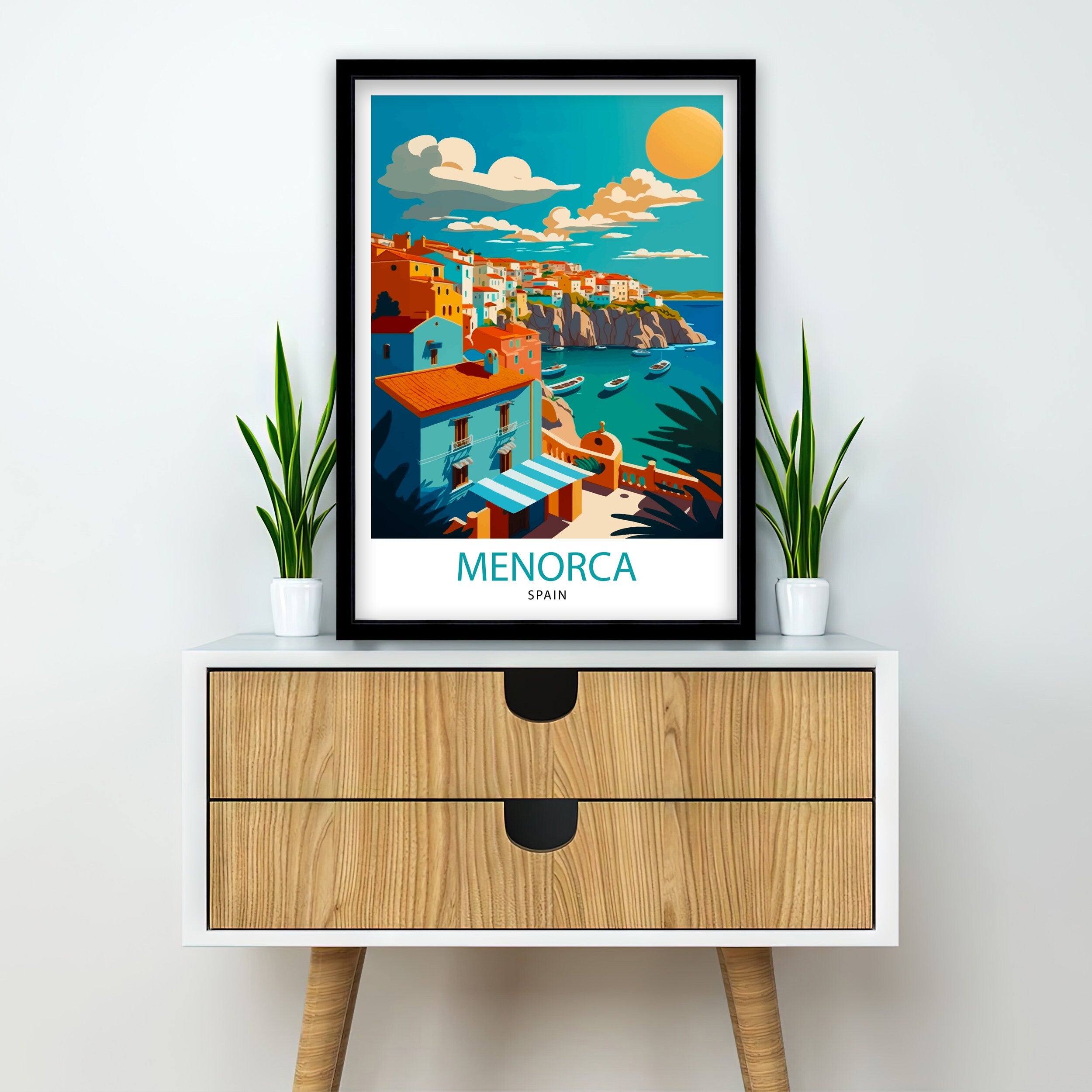 Menorca Spain Travel Illustration, Coastal Art Print