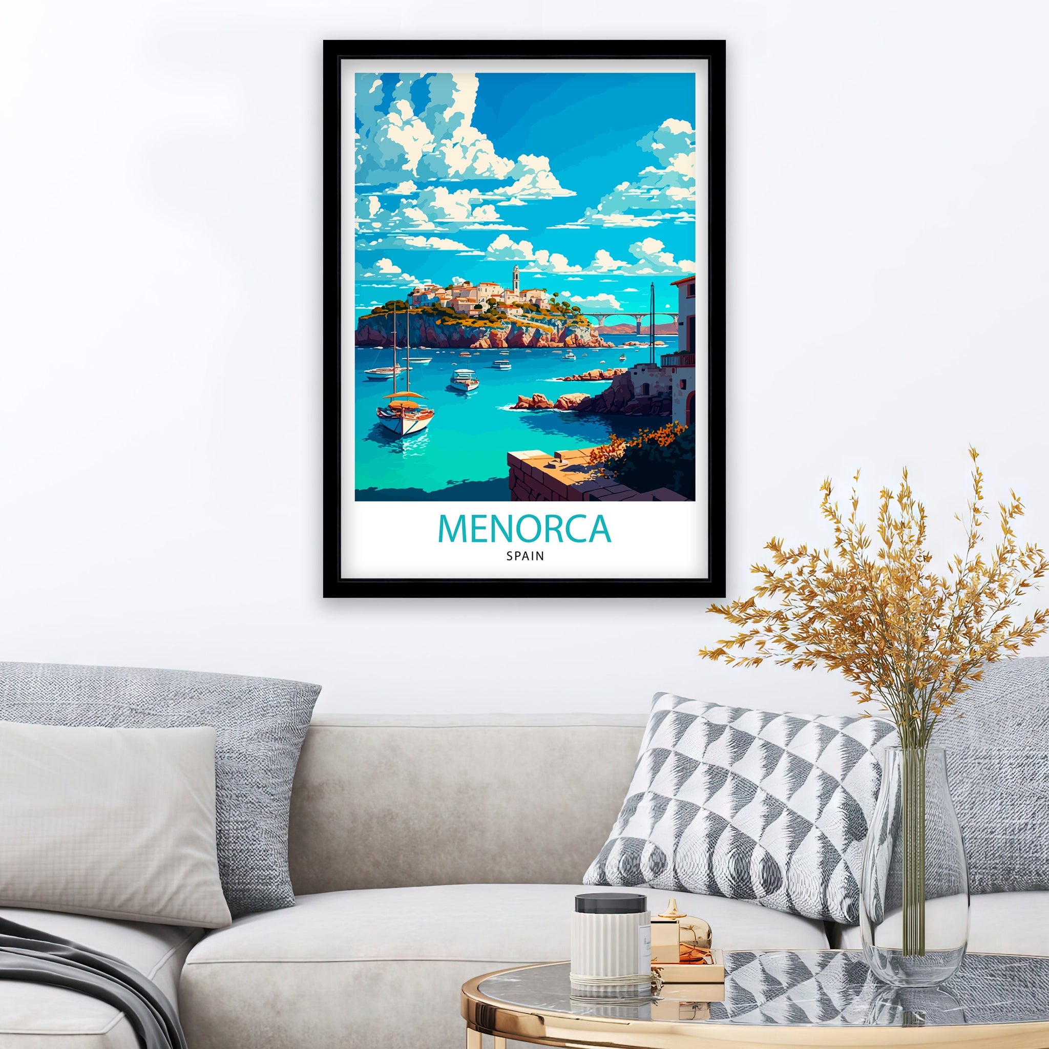 Menorca Spain Travel Illustration Print, Coastal Home Decor