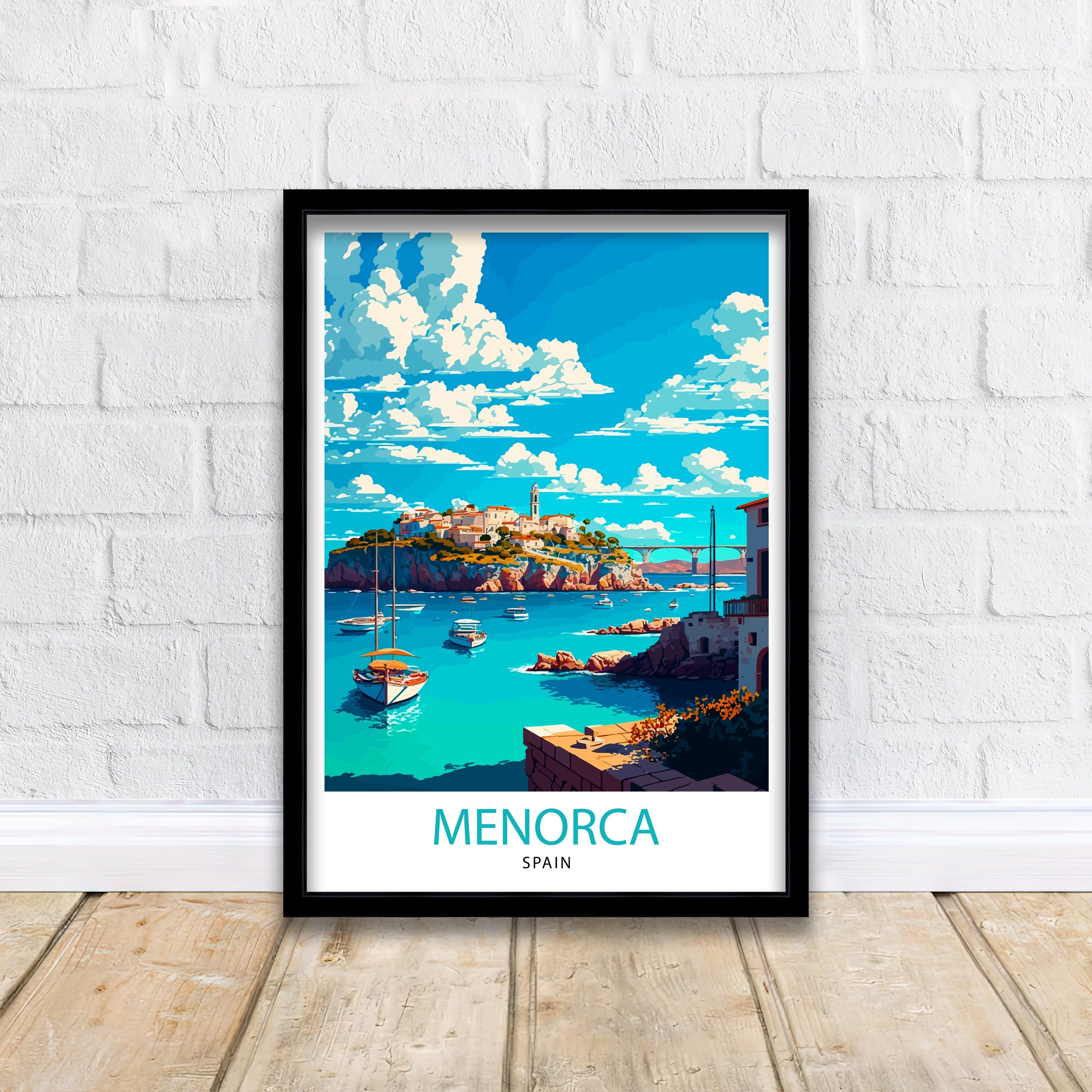 Menorca Spain Travel Illustration Print, Coastal Home Decor