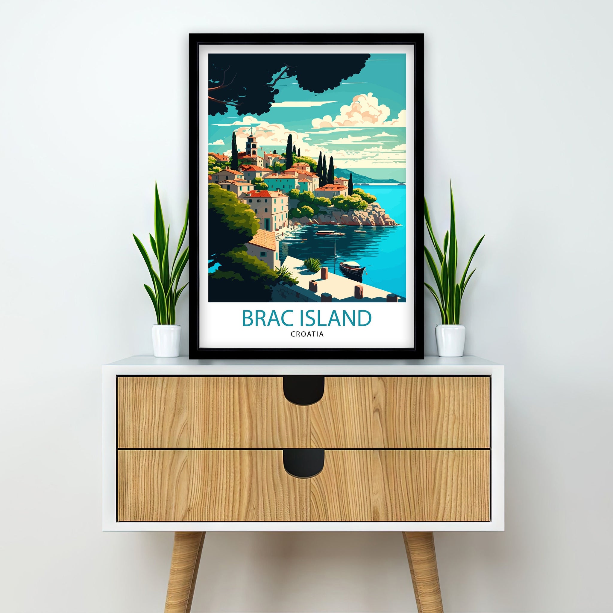 Brac Island Croatia Travel Poster, Coastal Illustration