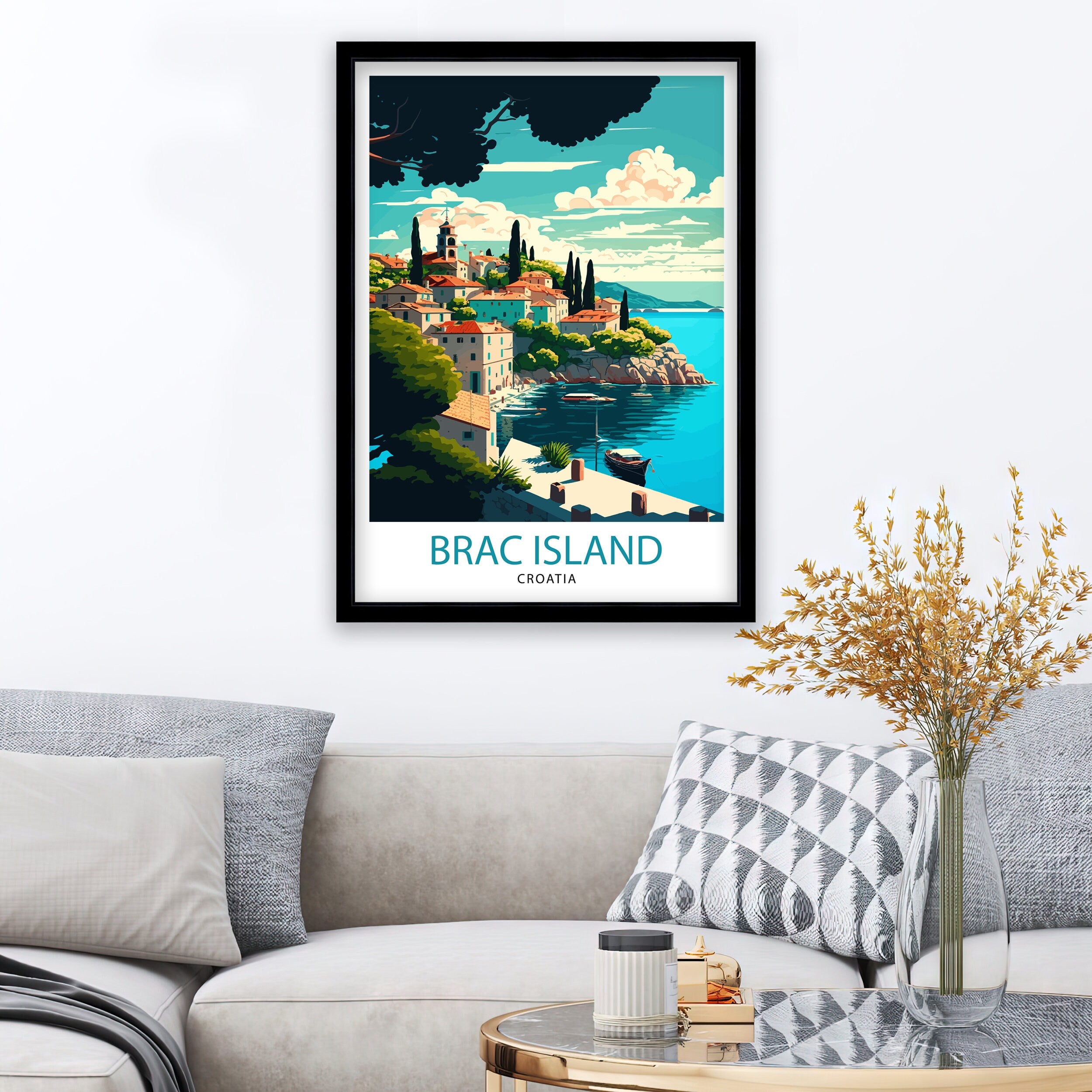 Brac Island Croatia Travel Poster, Coastal Illustration