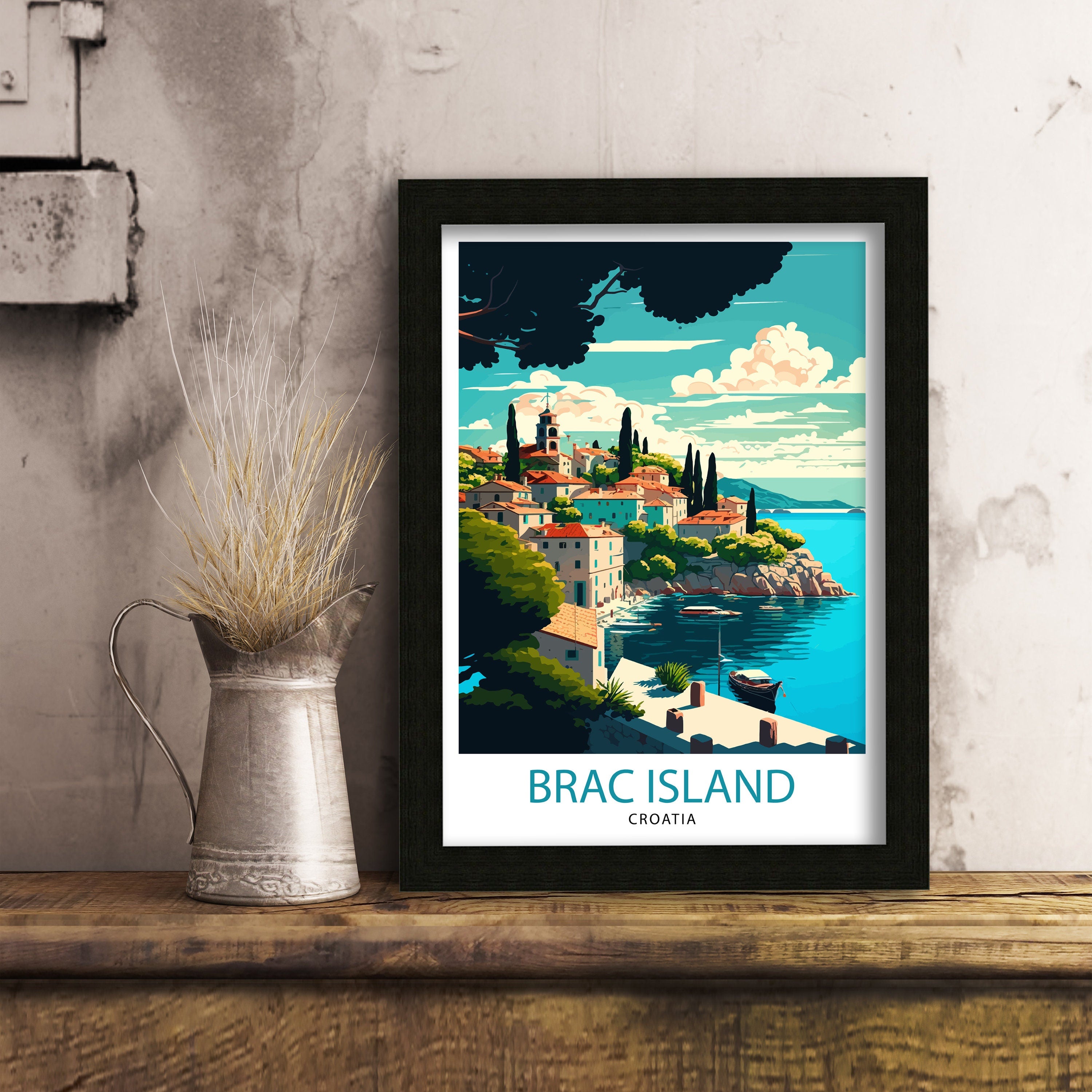 Brac Island Croatia Travel Poster, Coastal Illustration