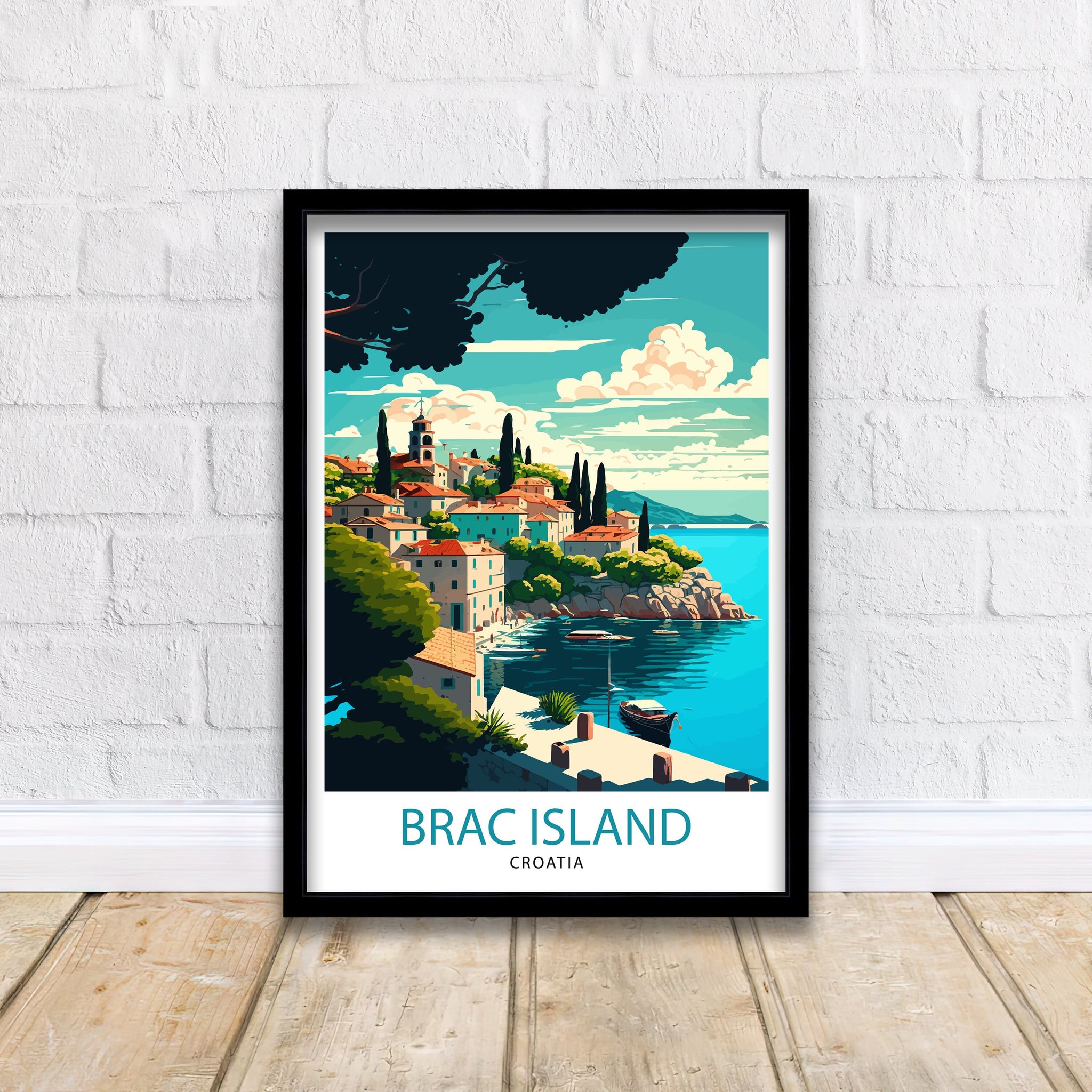 Brac Island Croatia Travel Poster, Coastal Illustration