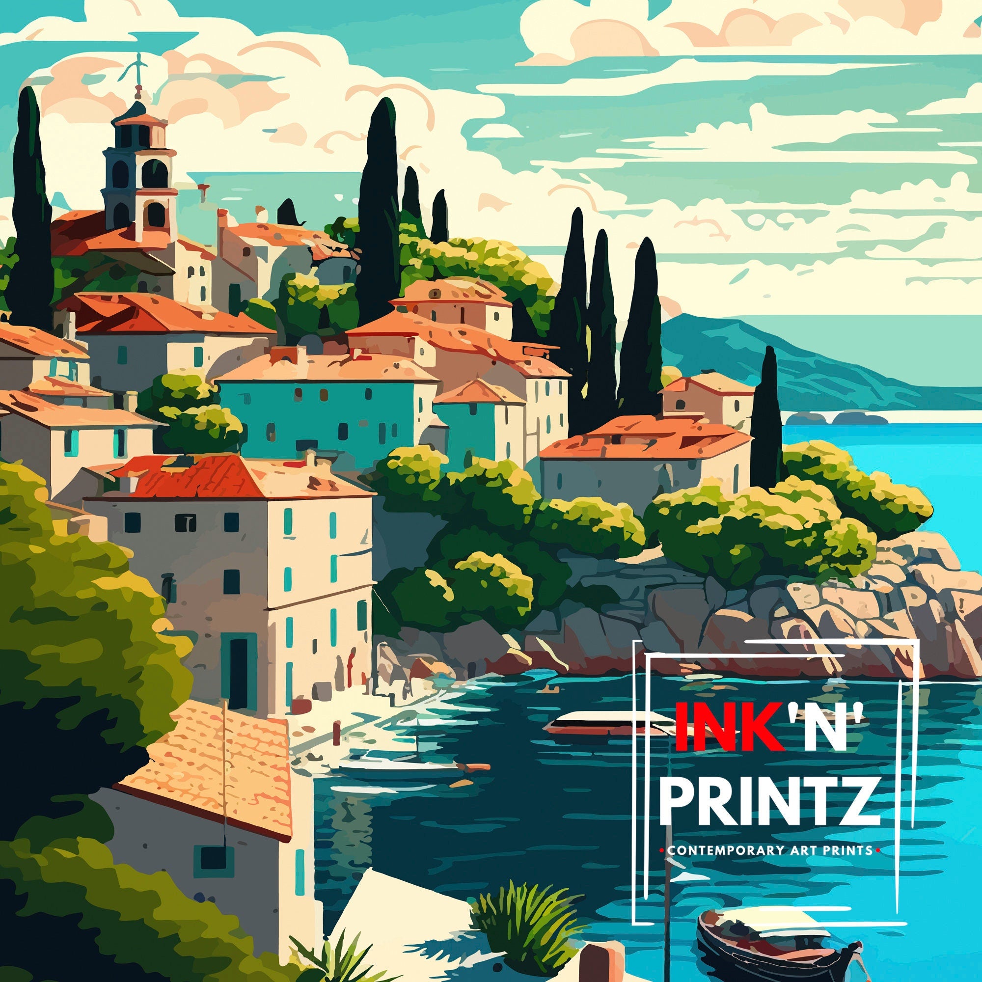 Brac Island Croatia Travel Poster, Coastal Illustration