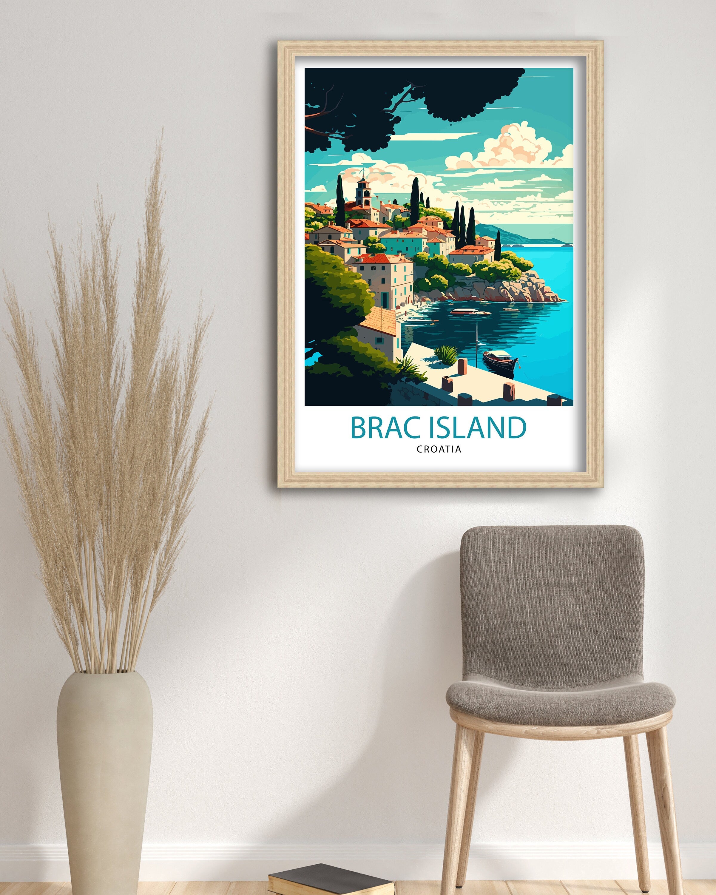 Brac Island Croatia Travel Poster, Coastal Illustration