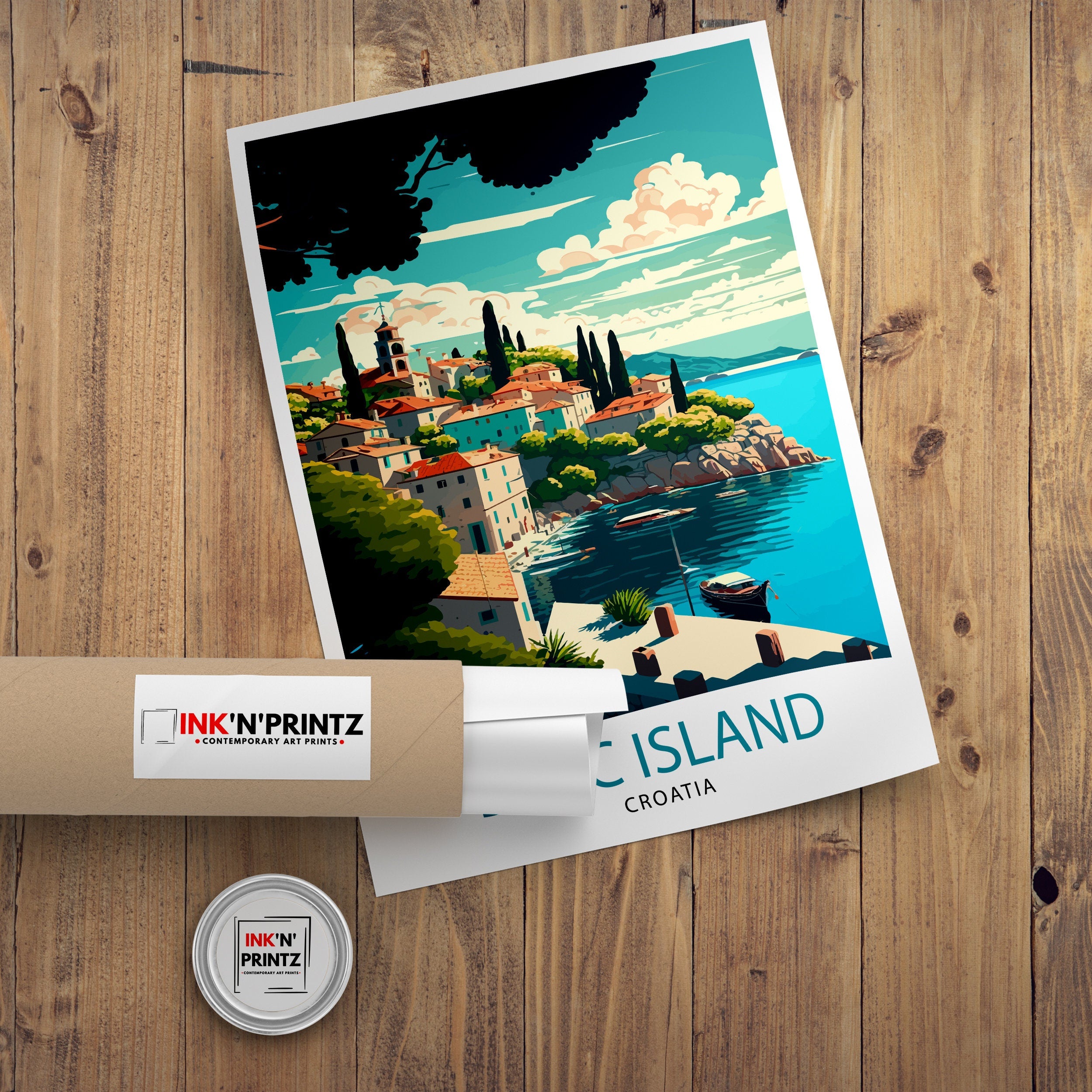 Brac Island Croatia Travel Poster, Coastal Illustration