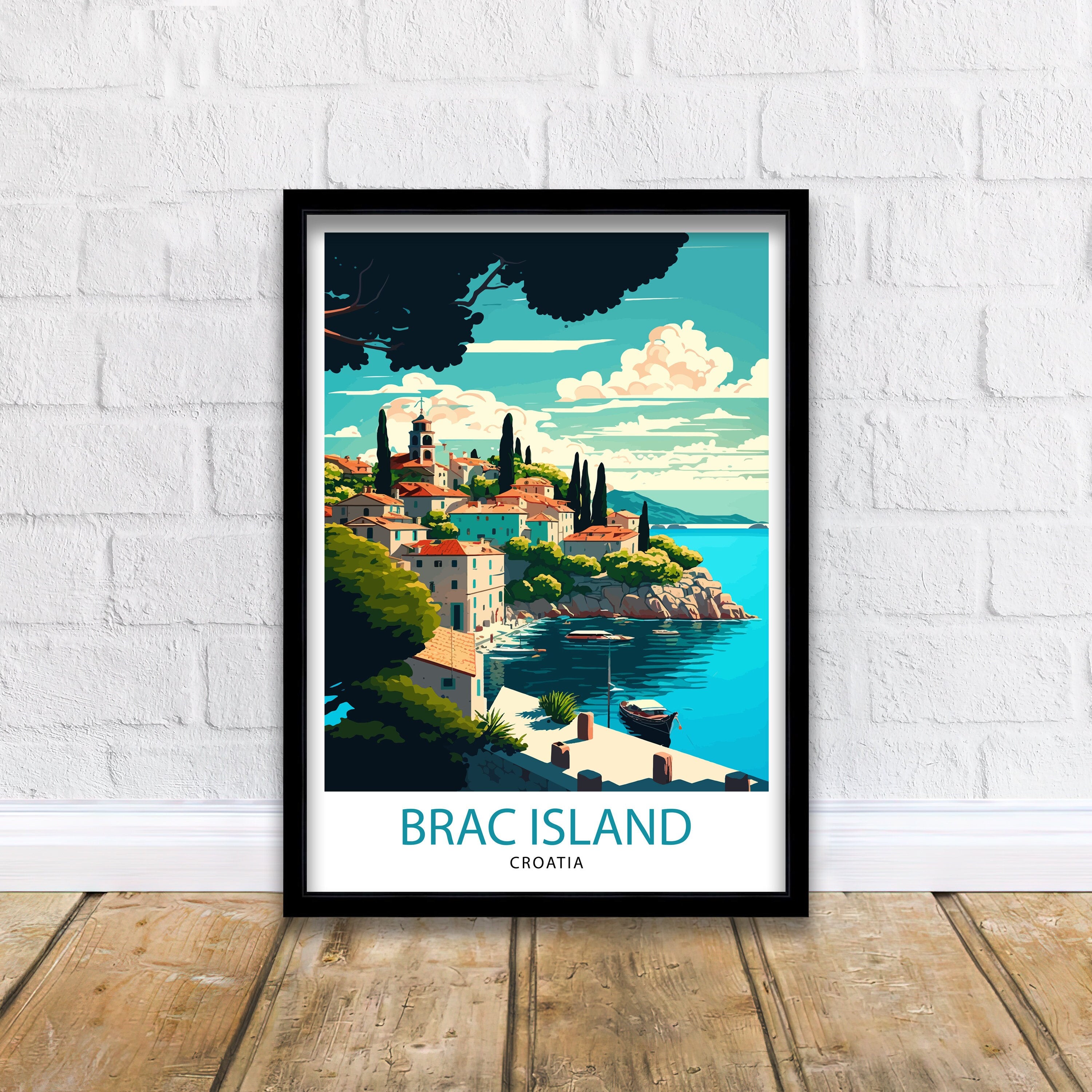 Brac Island Croatia Travel Poster, Coastal Illustration