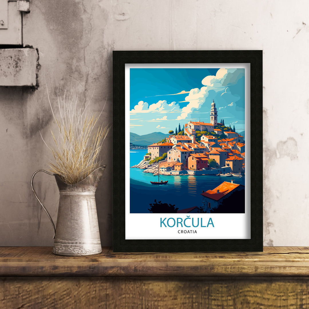 Korcula Croatia Travel Poster Korcula Wall Art Korcula Home Decor Korcula Illustration Croatia Travel Poster Gift For Croatia Korcula Island