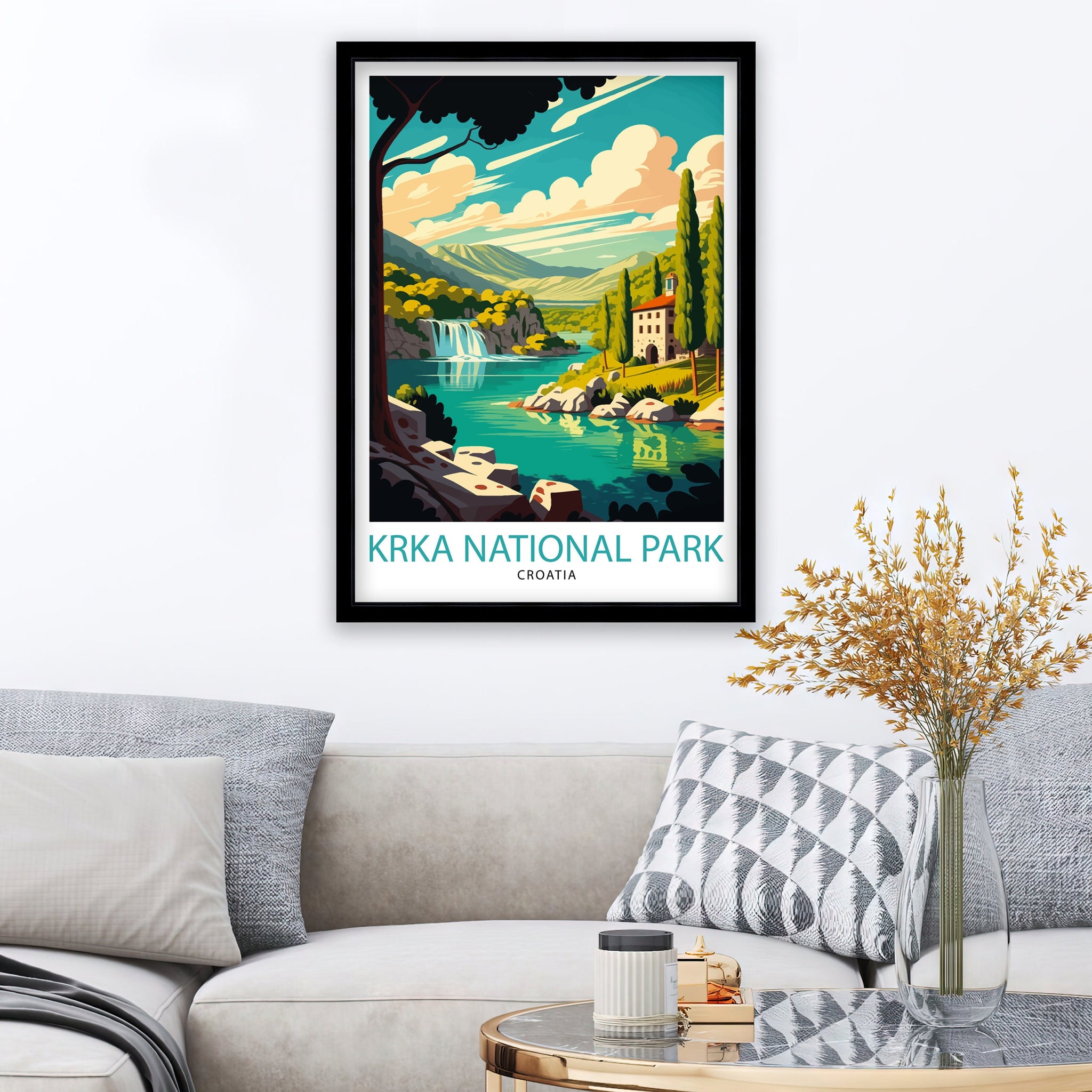 Krka Waterfalls Travel Poster, Croatia National Park Art Print
