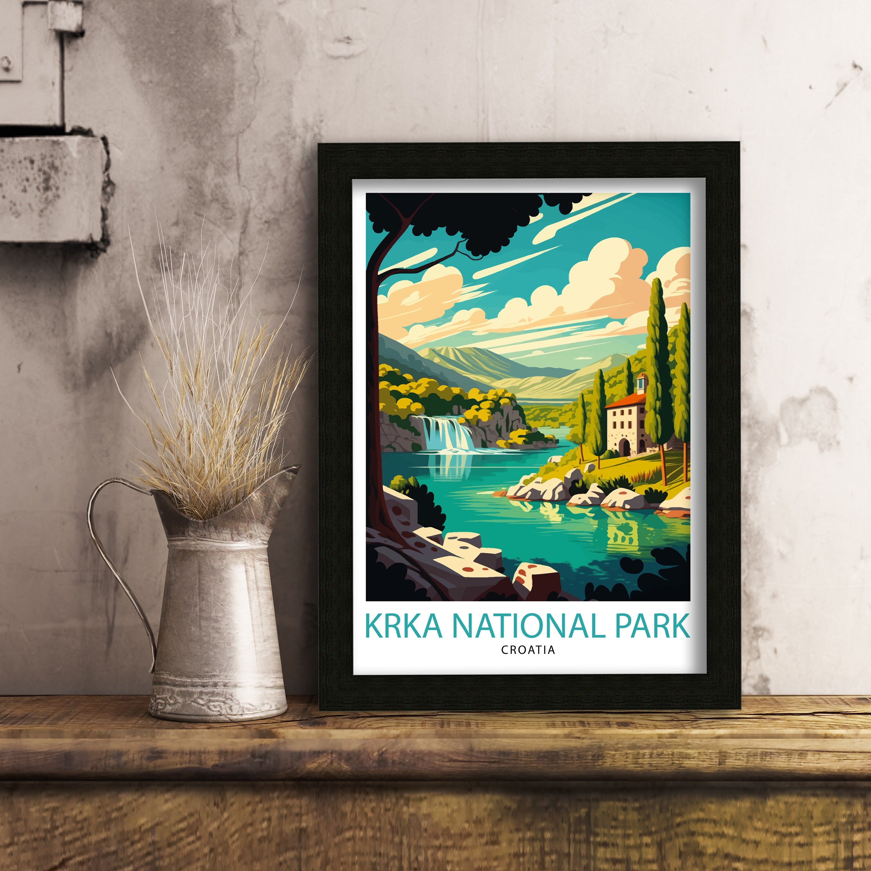 Krka Waterfalls Travel Poster, Croatia National Park Art Print