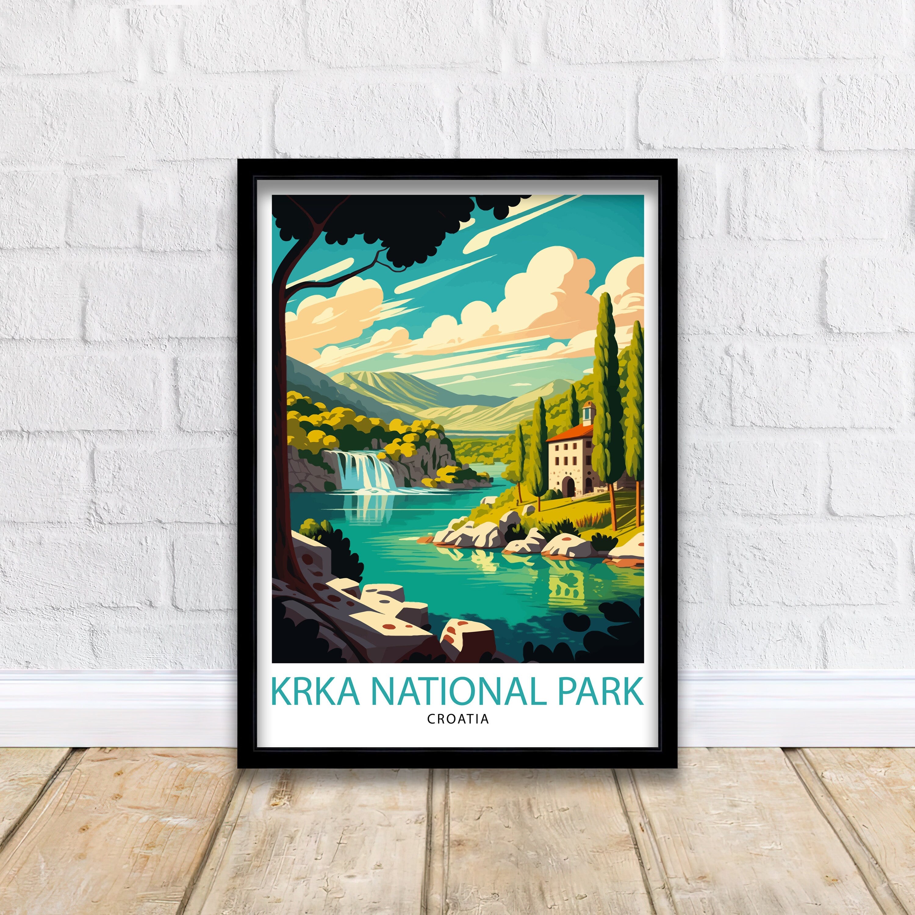 Krka Waterfalls Travel Poster, Croatia National Park Art Print