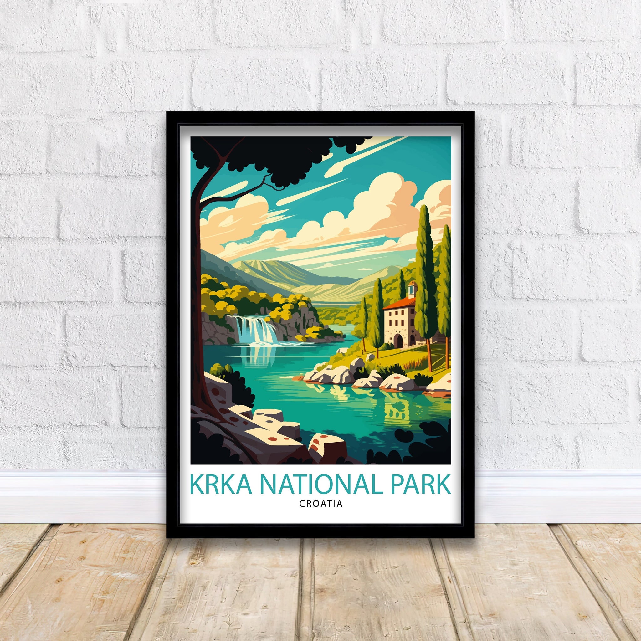 Krka Waterfalls Travel Poster, Croatia National Park Art Print