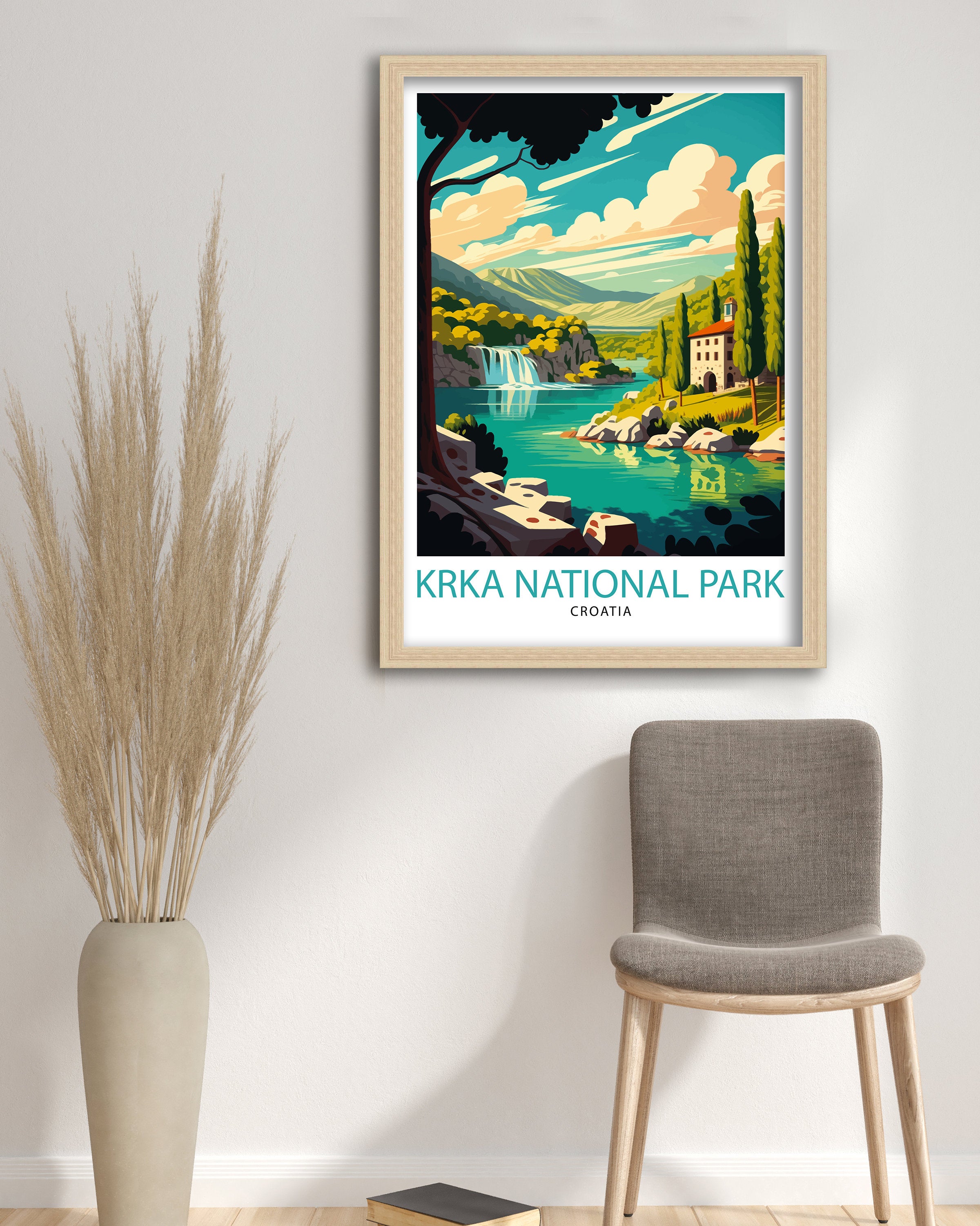 Krka Waterfalls Travel Poster, Croatia National Park Art Print