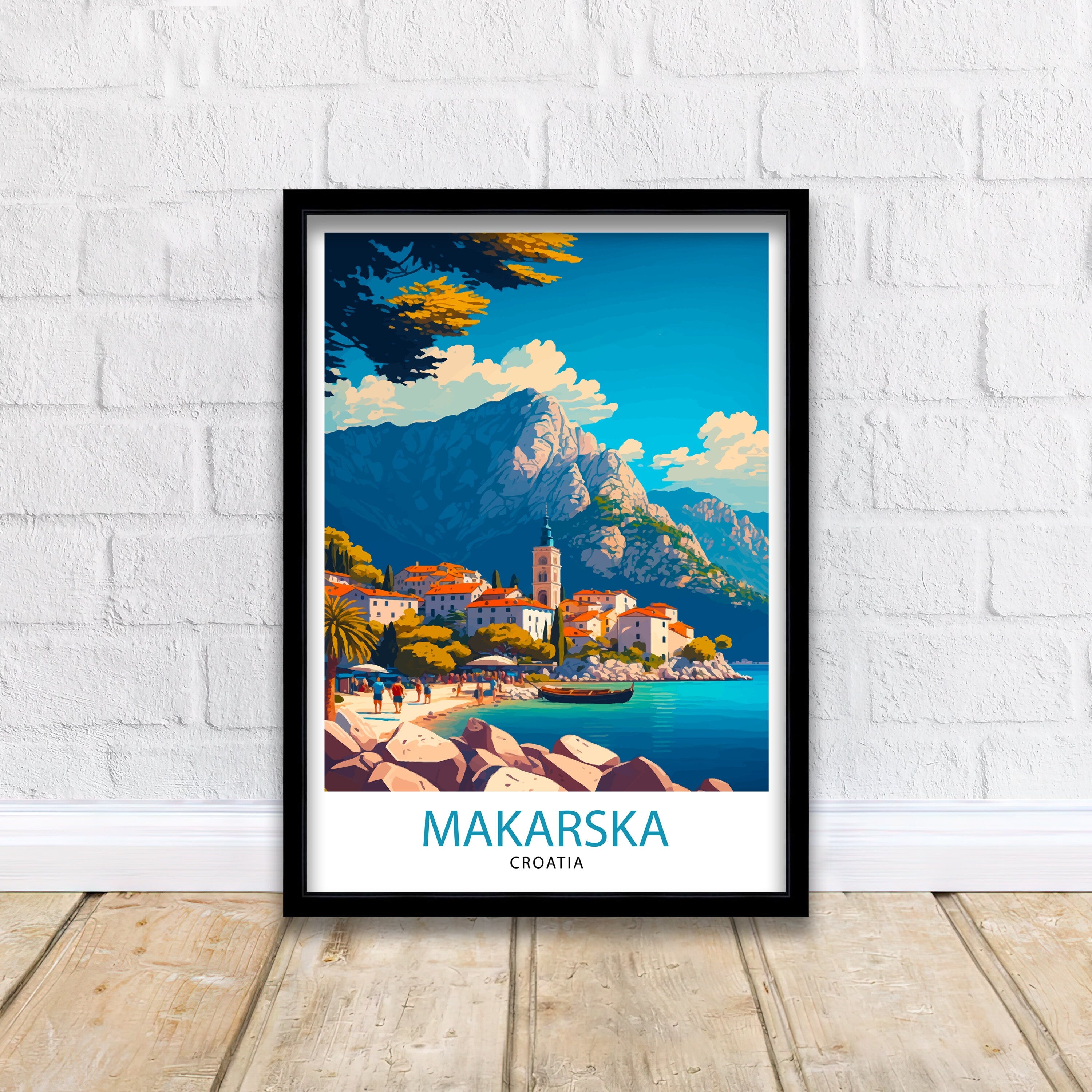 Makarska Croatia Travel Poster, Coastal Illustration