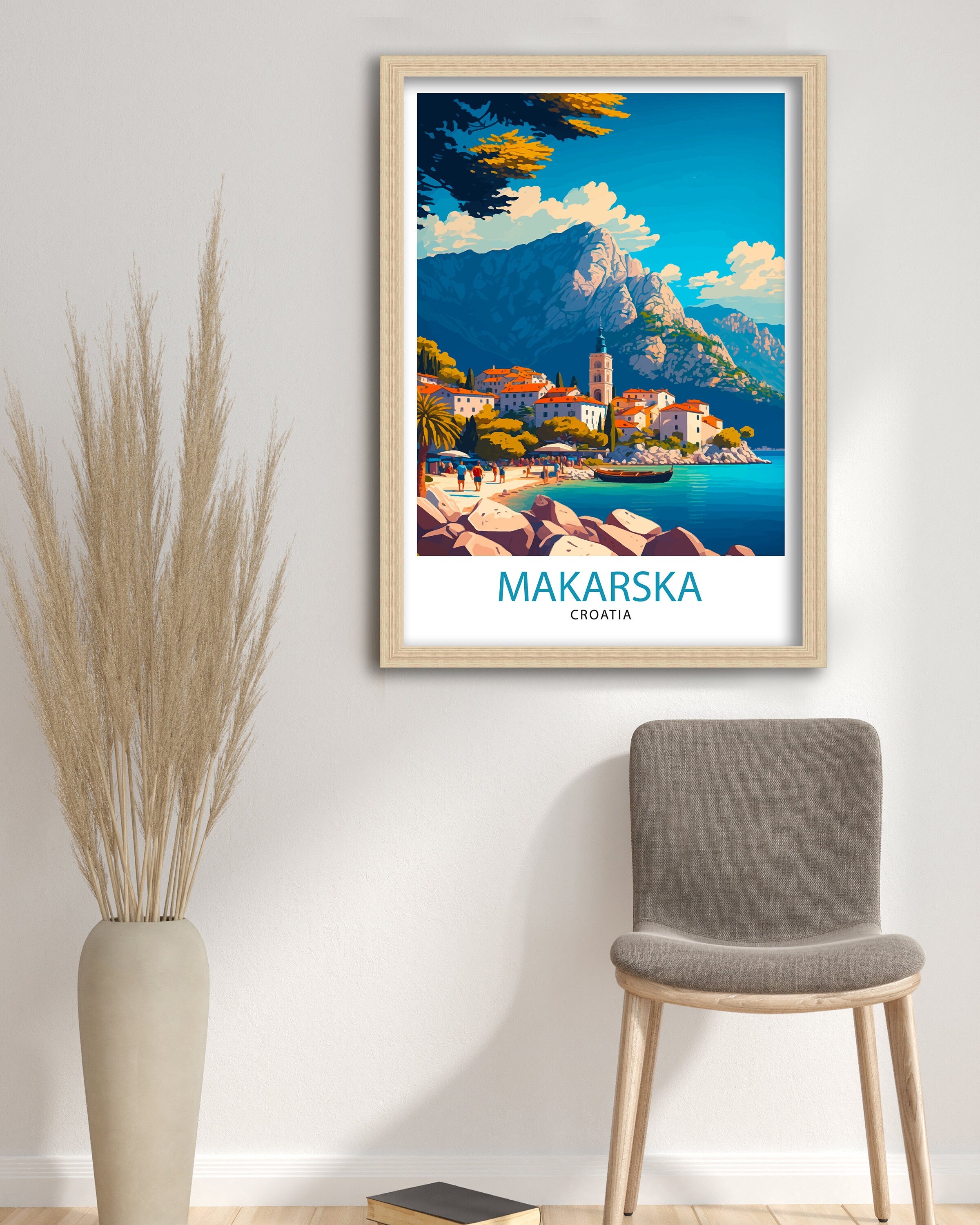 Makarska Croatia Travel Poster, Coastal Illustration