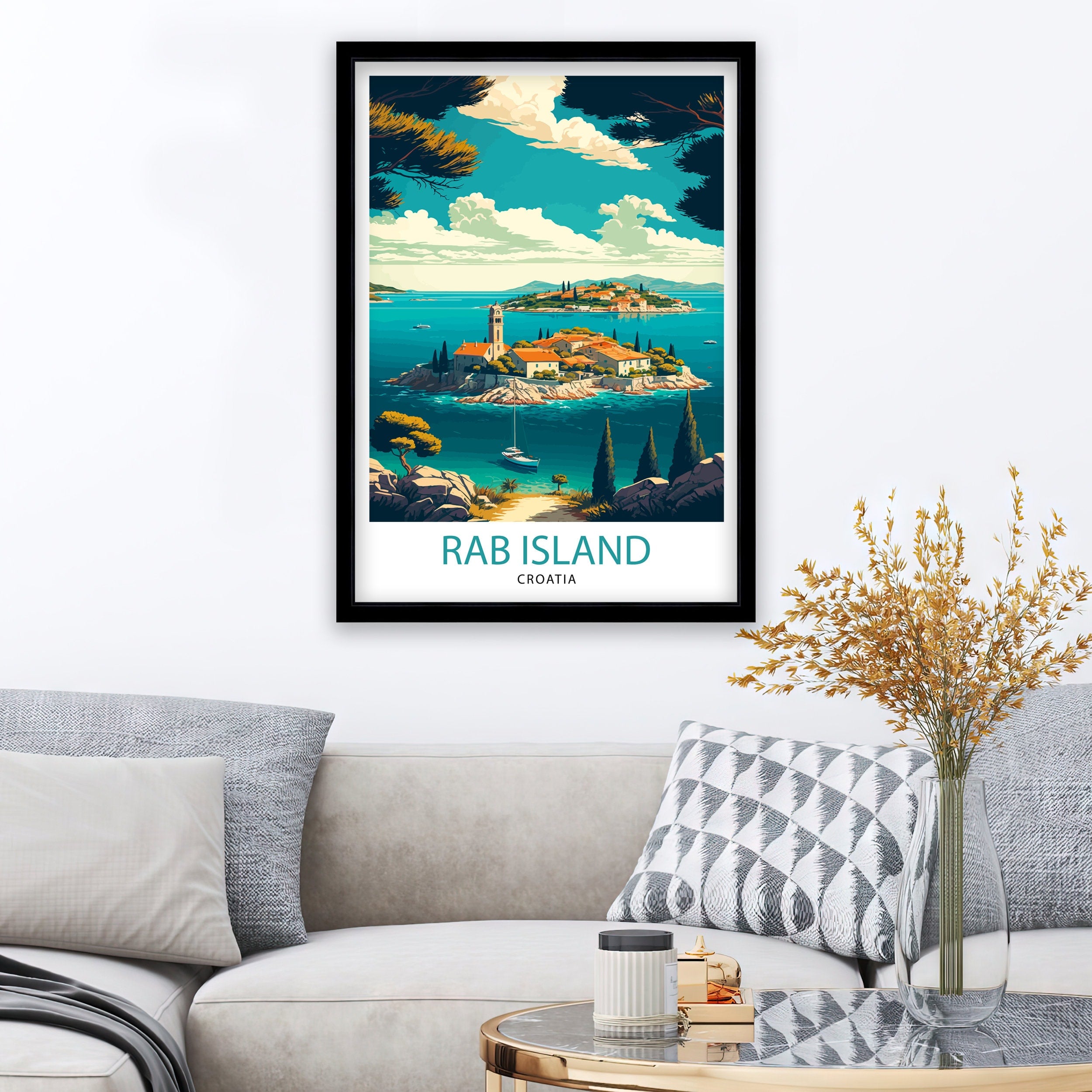 Rab Island Croatia Travel Poster, Coastal Illustration Art Print