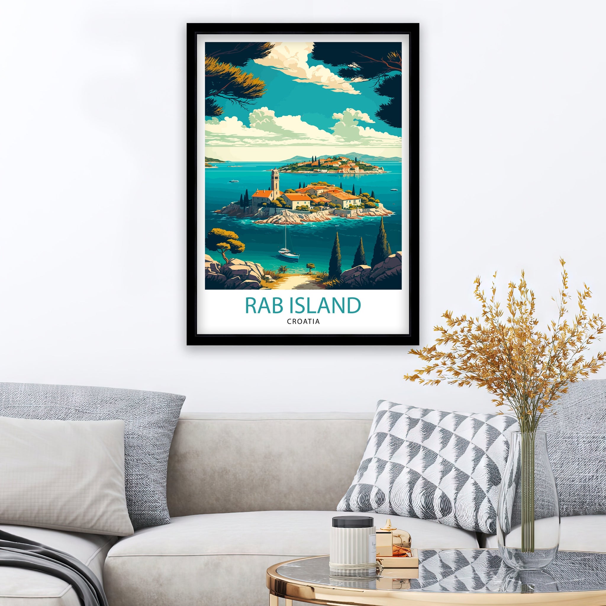 Rab Island Croatia Travel Poster, Coastal Illustration Art Print