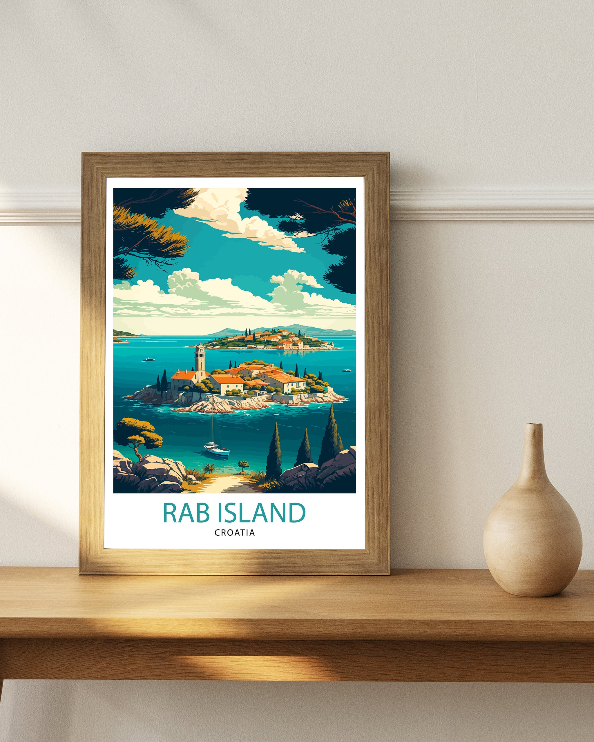 Rab Island Croatia Travel Poster, Coastal Illustration Art Print