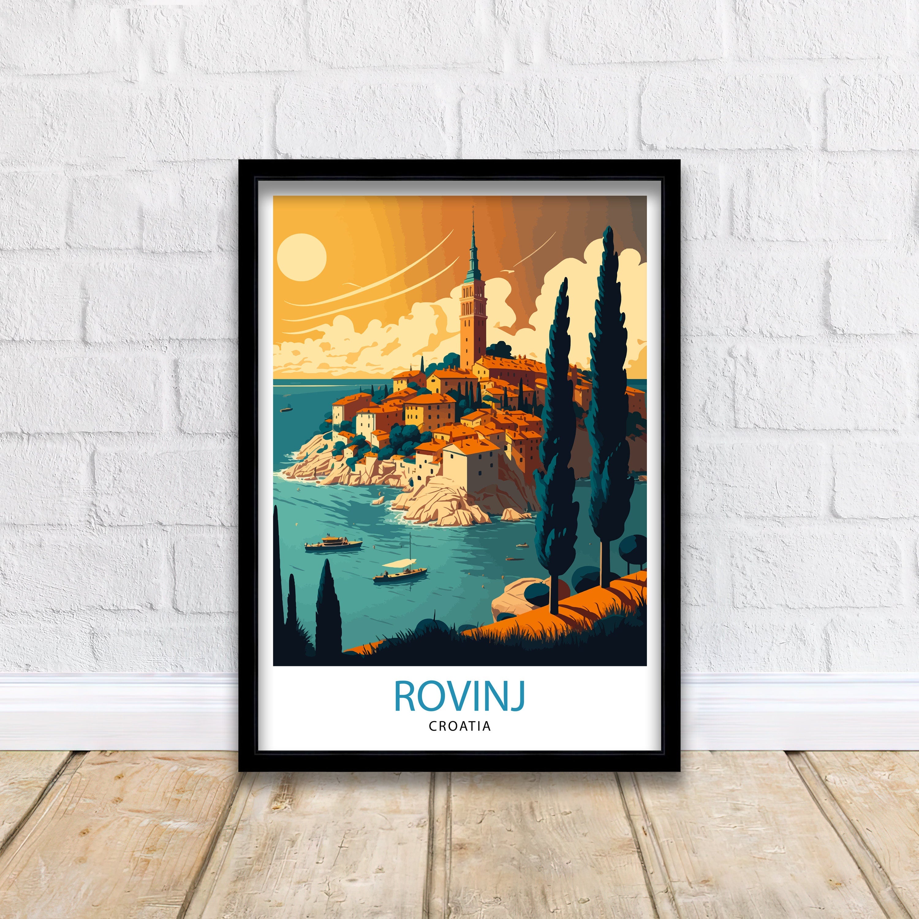 Rovinj Croatia Art Print, Mediterranean Coastal Illustration