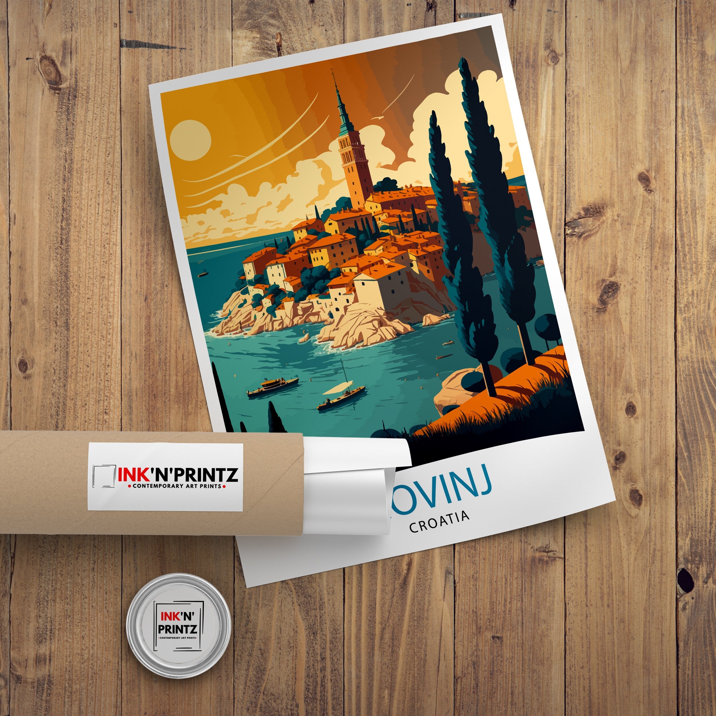 Rovinj Croatia Art Print, Mediterranean Coastal Illustration