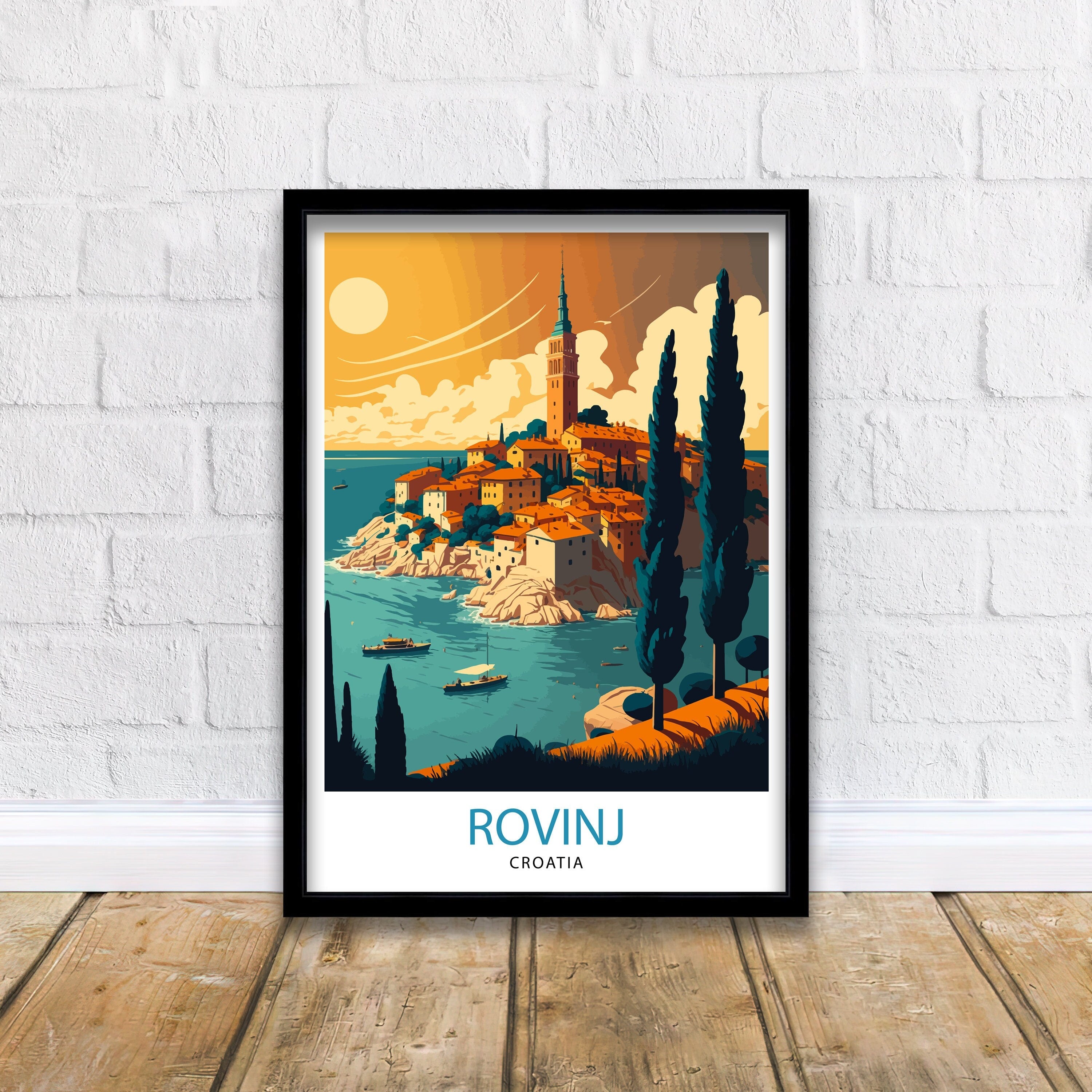 Rovinj Croatia Art Print, Mediterranean Coastal Illustration