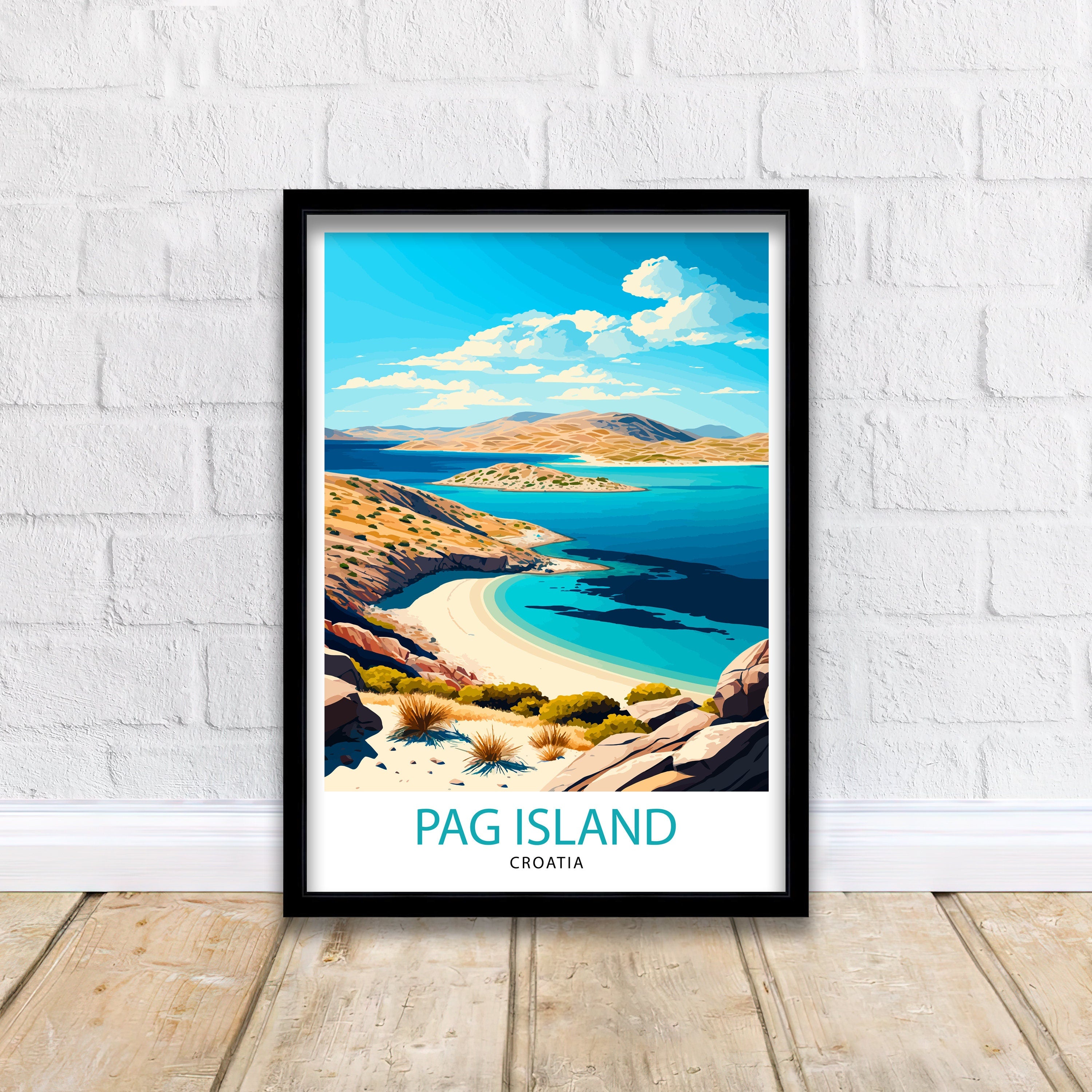 Pag Island Croatia Travel Print, Coastal Illustration