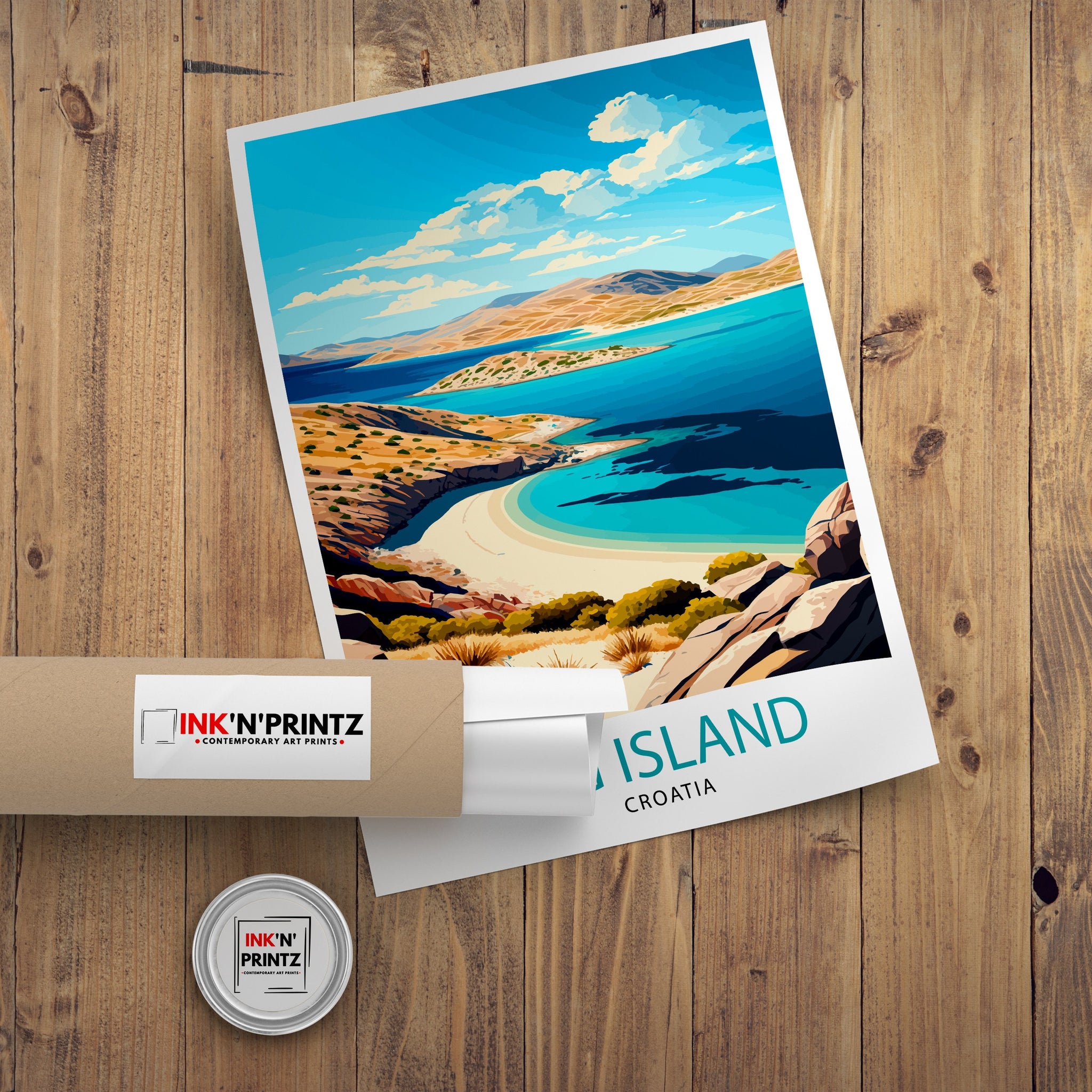 Pag Island Croatia Travel Print, Coastal Illustration