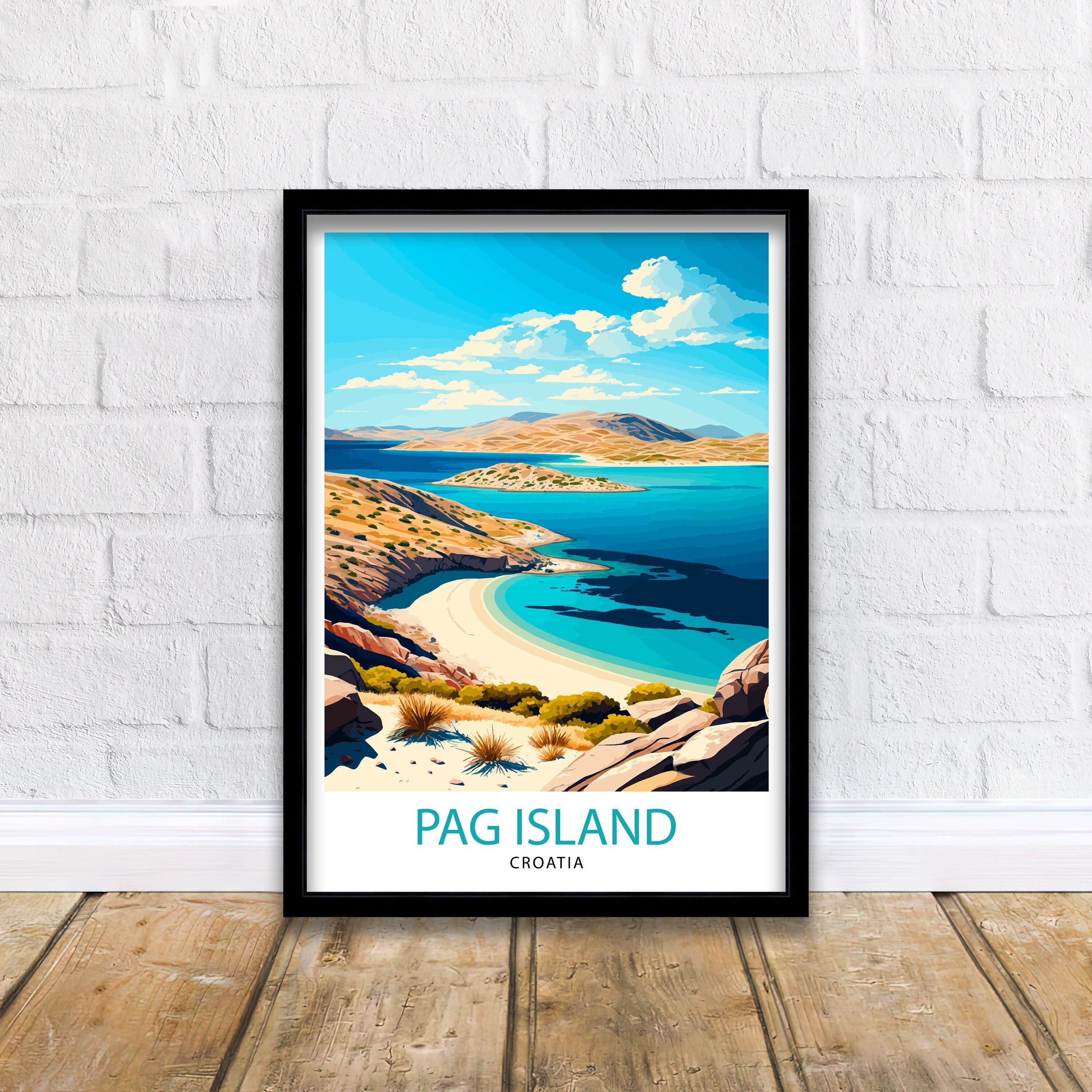 Pag Island Croatia Travel Print, Coastal Illustration