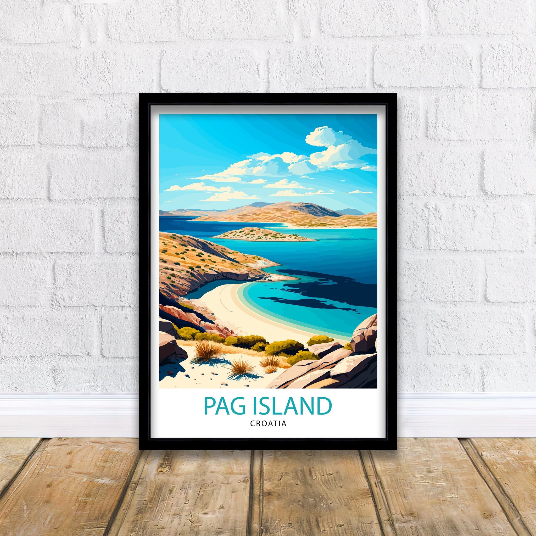 Pag Island Croatia Travel Print, Coastal Illustration