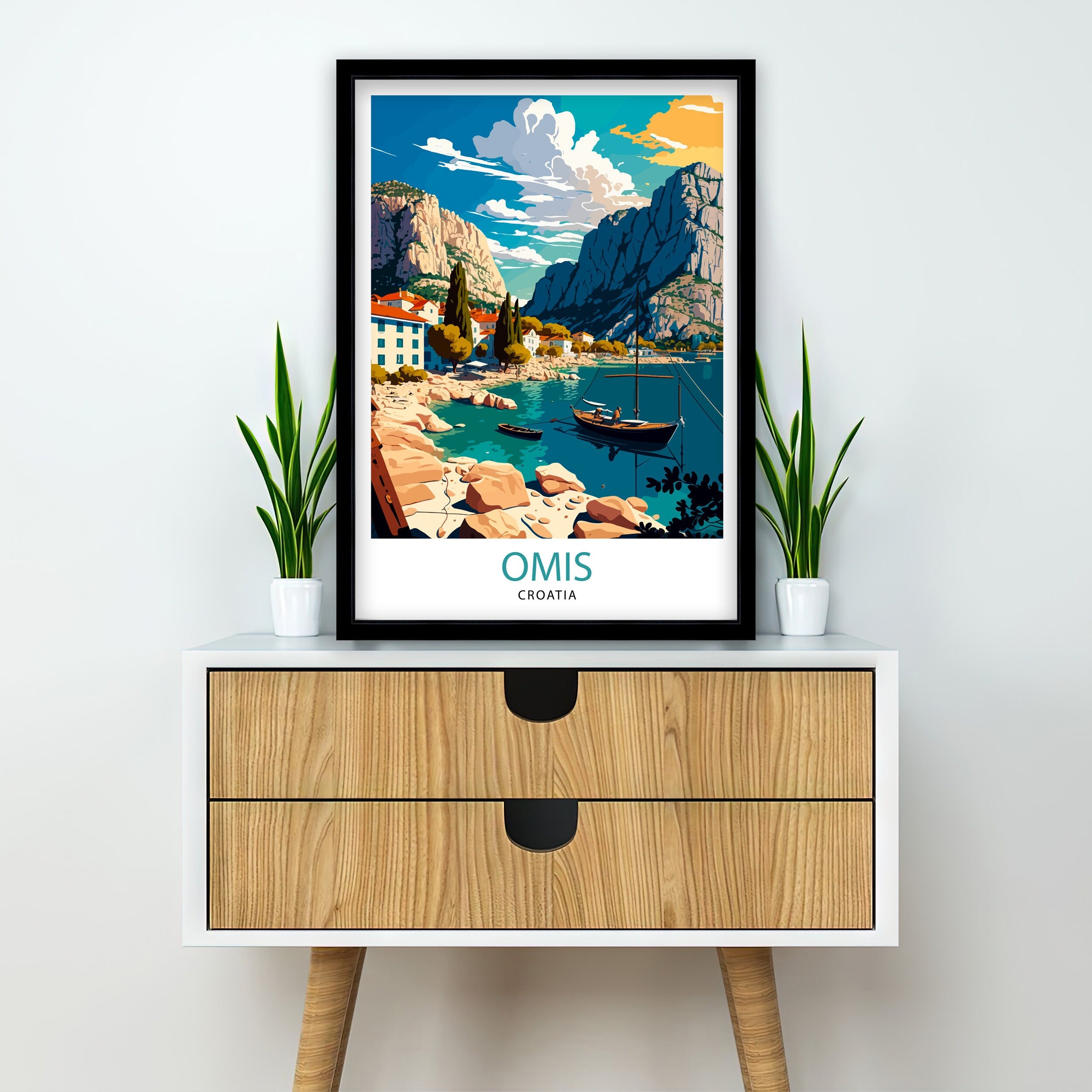 Omis Croatia Travel Poster, Coastal Town Art Print